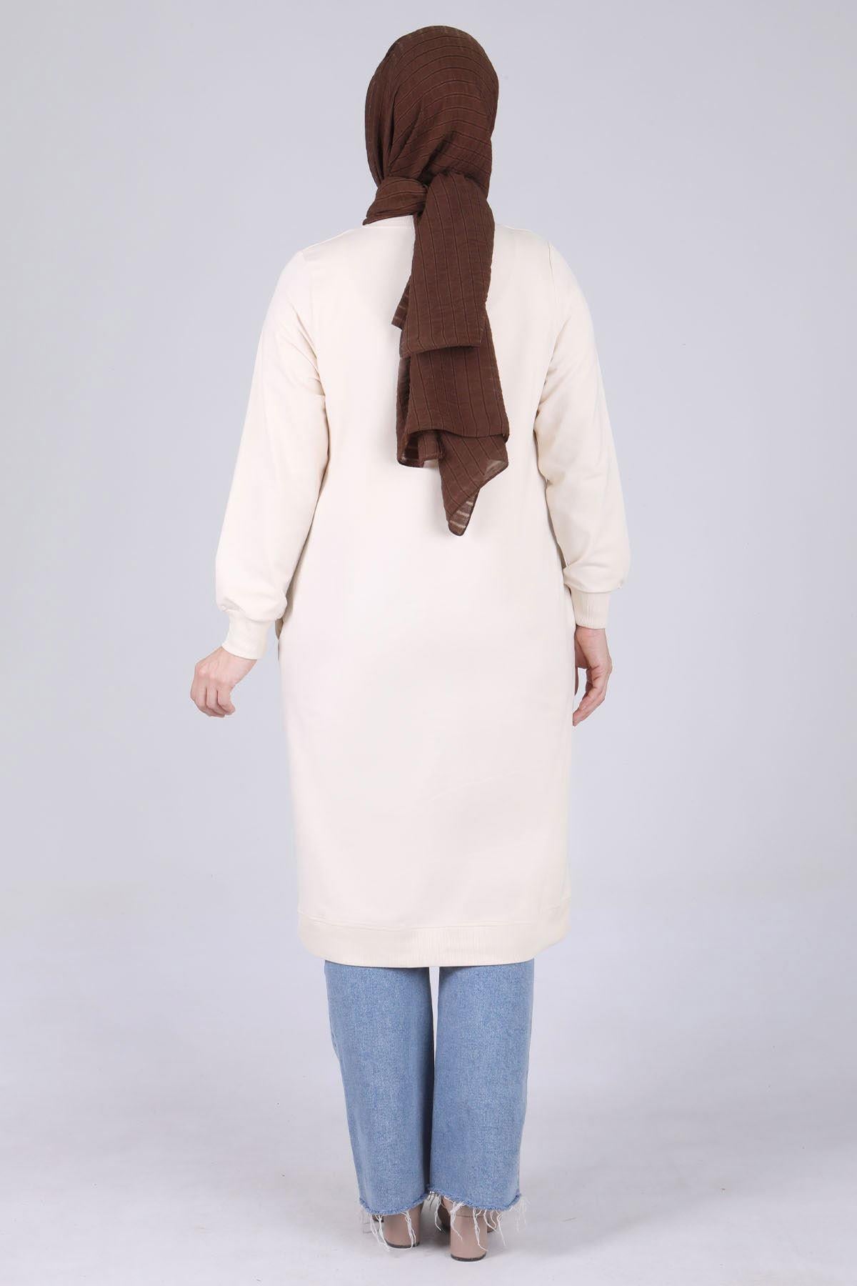 Behrem Büyük Beden Basic Tunik Vanilya OTW2049