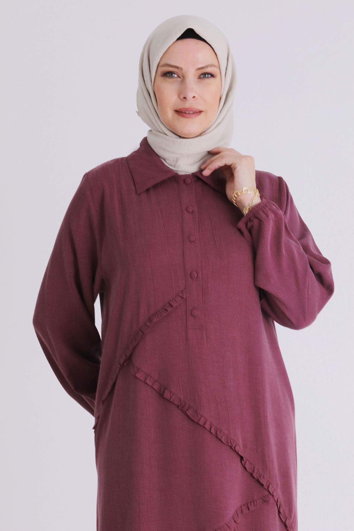 Behrem Büyük Beden Elbise Vişne OTW7523