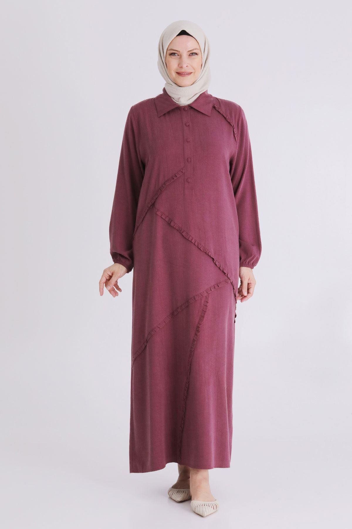 Behrem Büyük Beden Elbise Vişne OTW7523