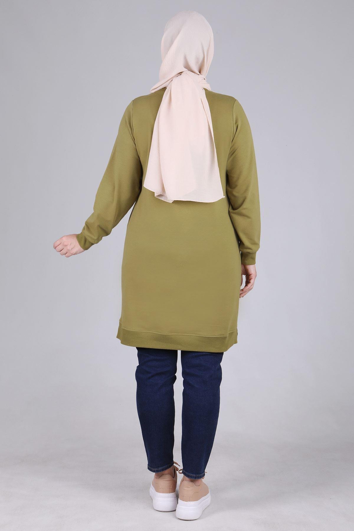 Behrem Büyük Beden İncili Tunik Olive OTW2041