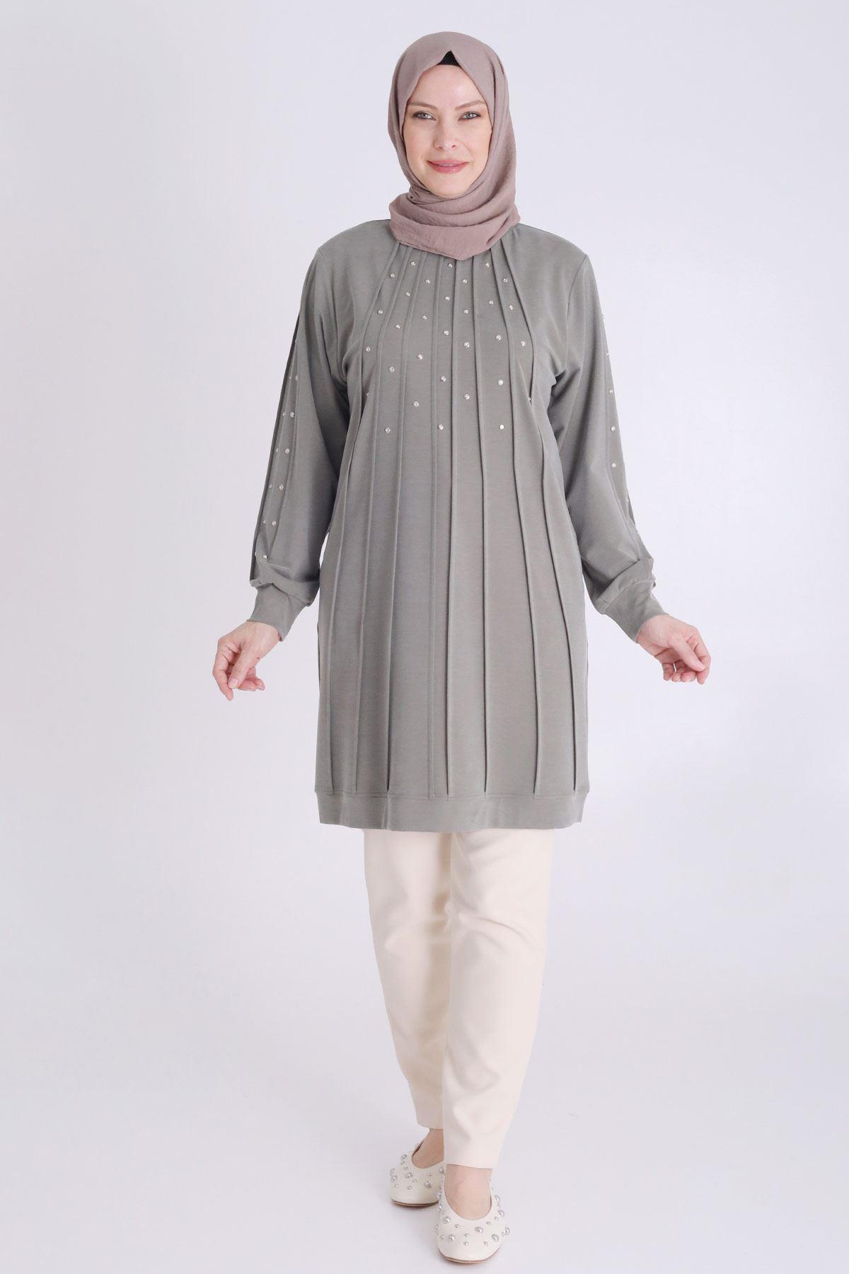 Behrem Büyük Beden Lyocell SporTunik Haki OTW20118