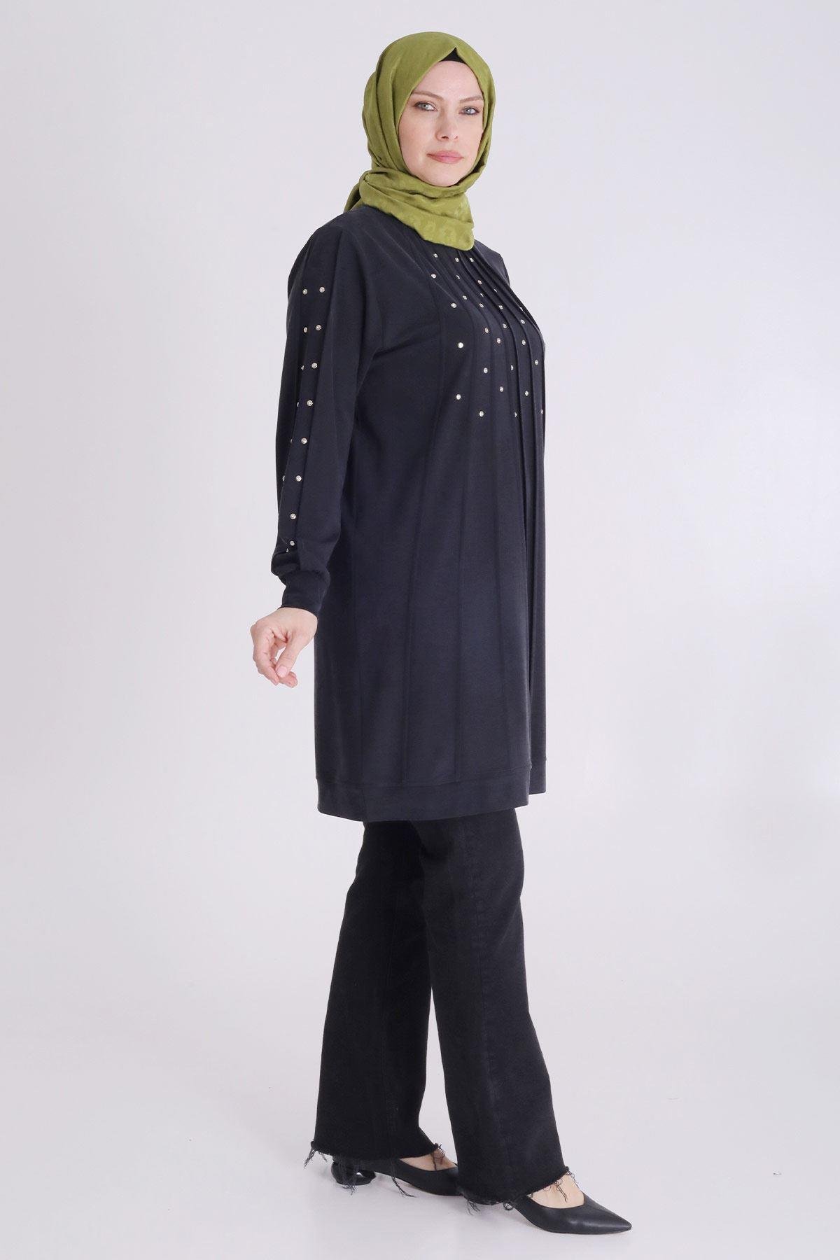 Behrem Büyük Beden Lyocell SporTunik Siyah OTW20118