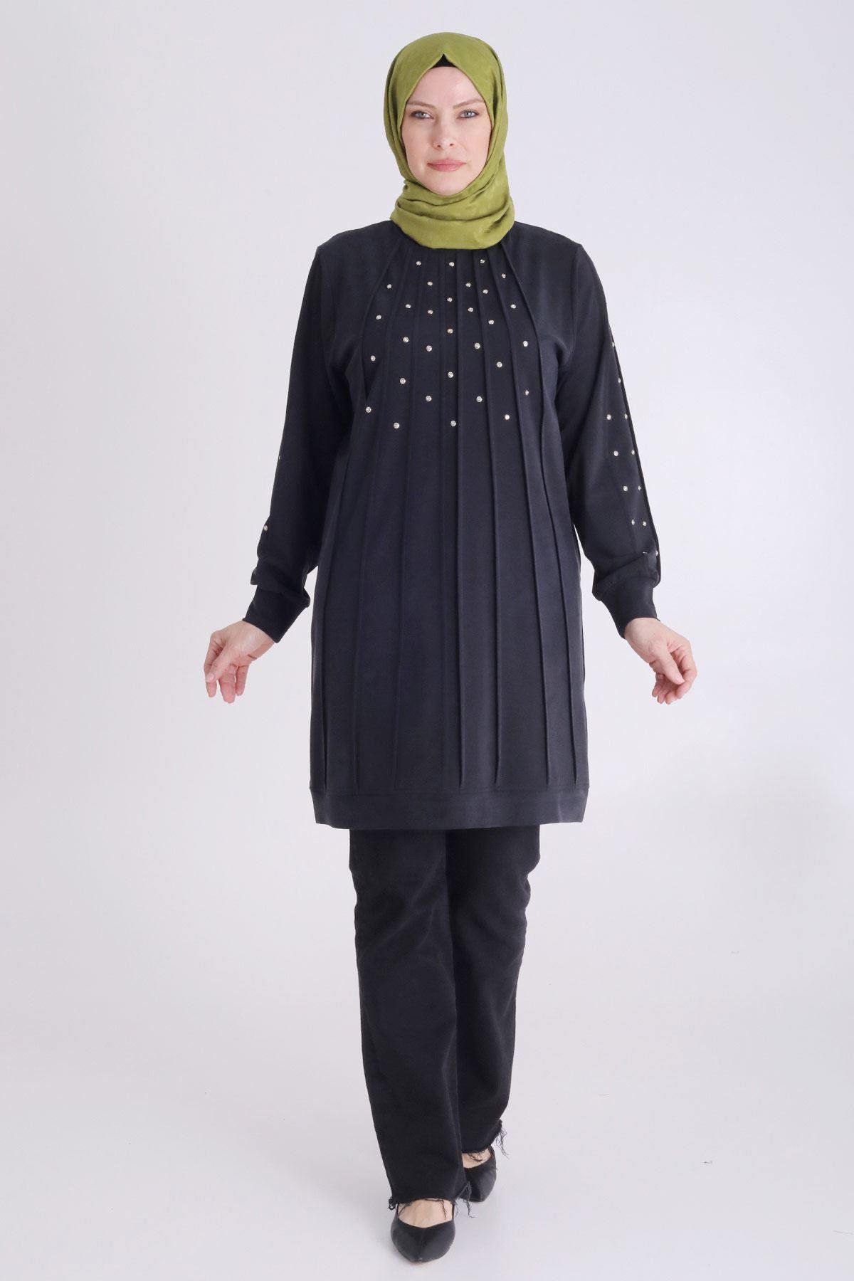 Behrem Büyük Beden Lyocell SporTunik Siyah OTW20118