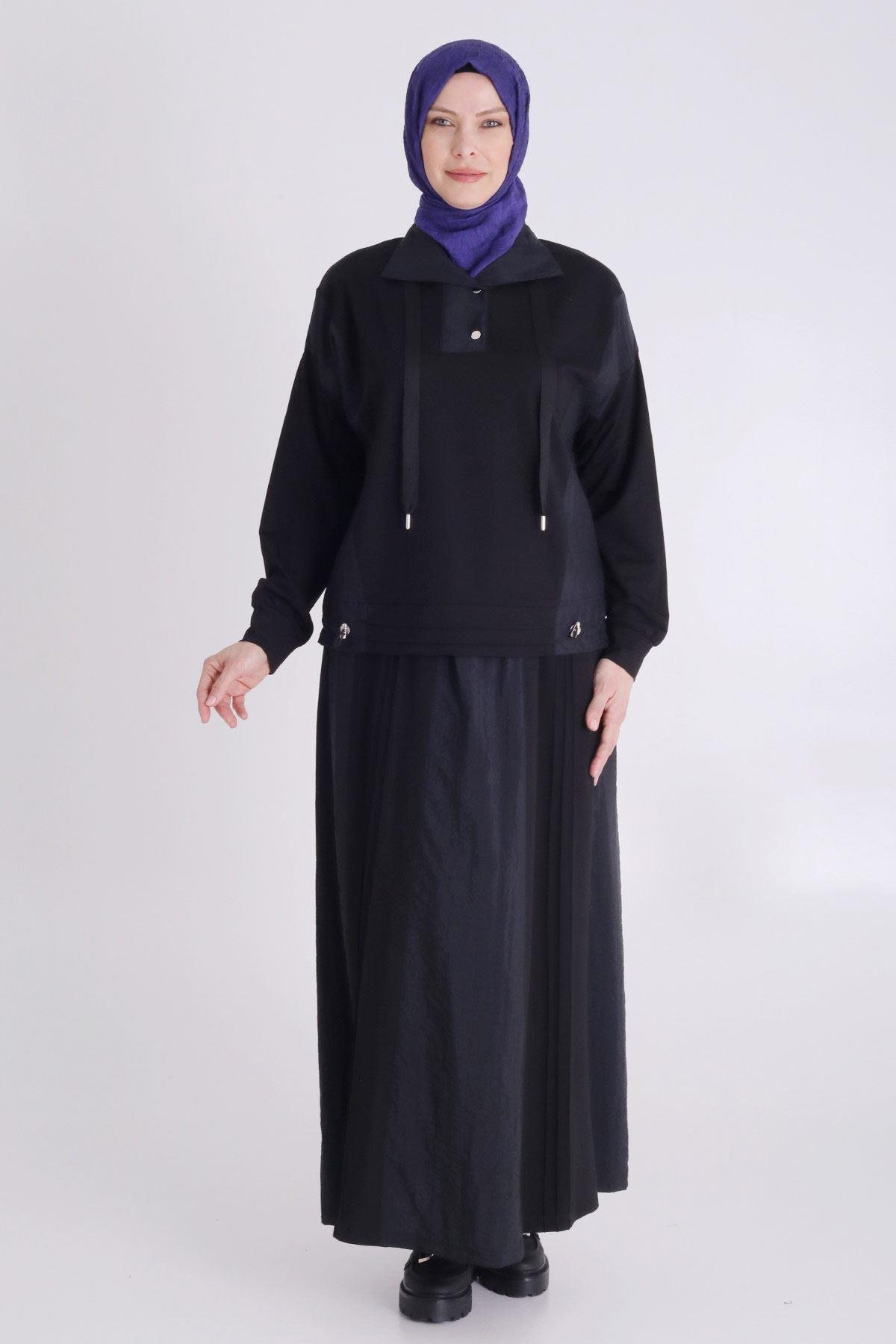 Behrem Büyük Beden Örme Etekli Takım Siyah OTW35132