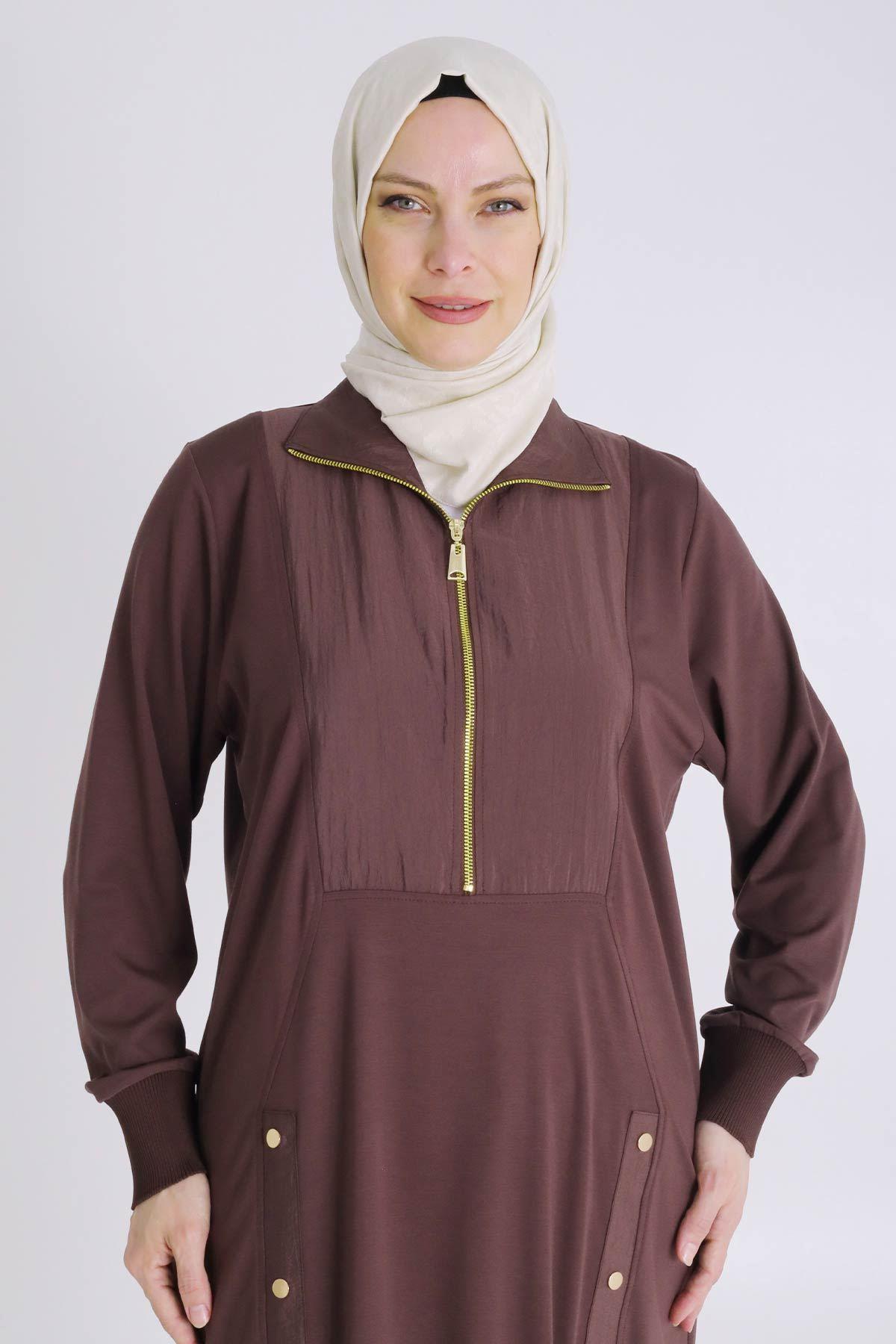 Behrem Büyük Beden Örme Tunik Kahve OTW20120