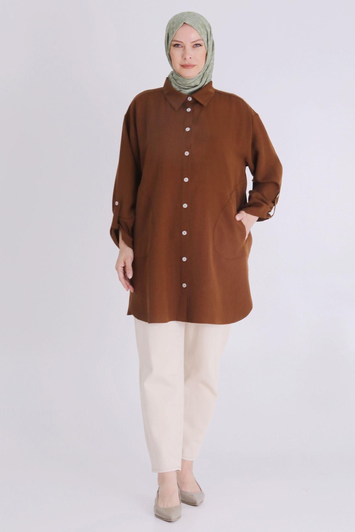 Behrem Büyük Beden Oversize Tunik Tarçın OTW2346