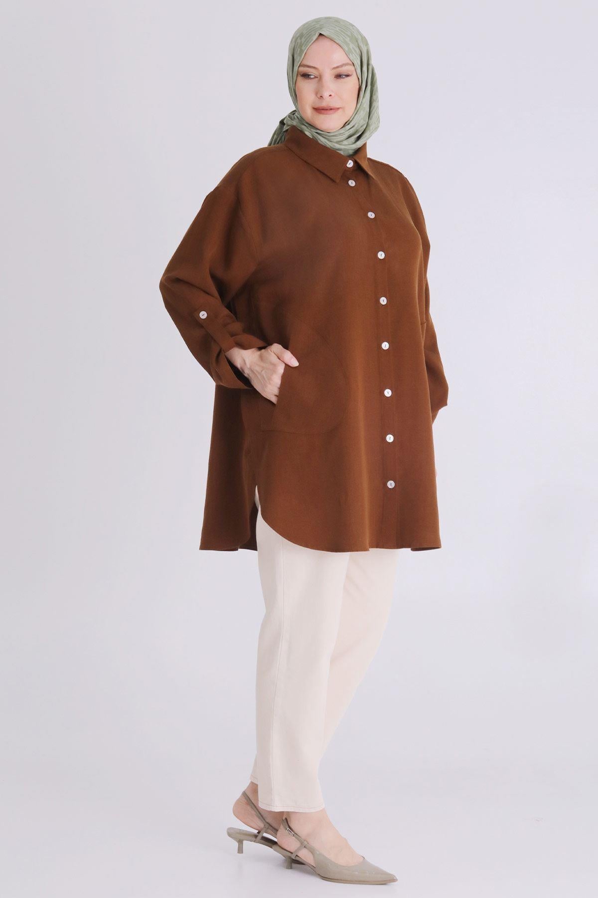 Behrem Büyük Beden Oversize Tunik Tarçın OTW2346