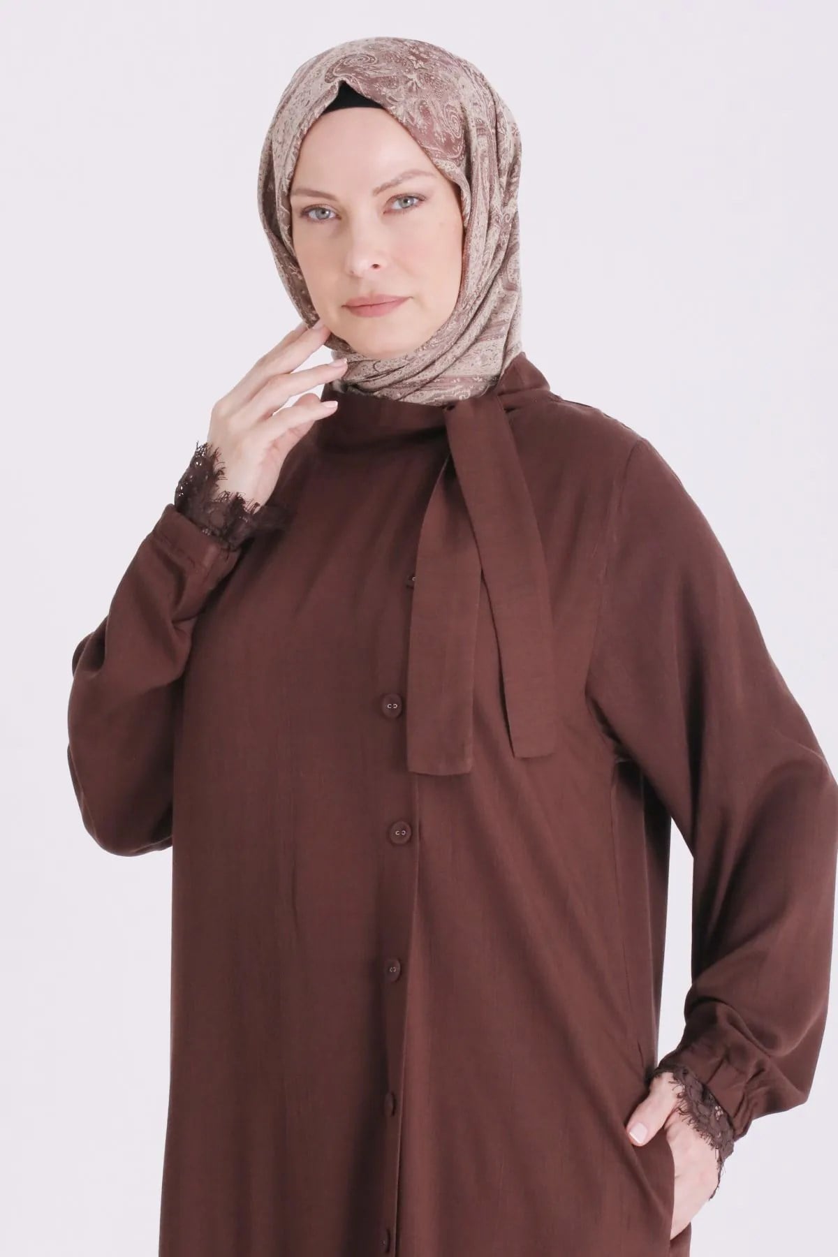 Behrem Büyük Beden Tesettür Elbise Kahve OTW7531