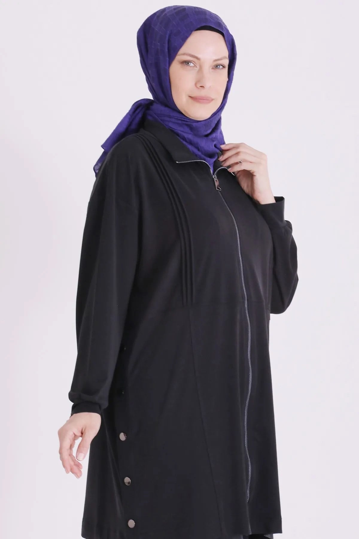 Behrem Büyük Beden Tesettür Pantolonlu Takım Siyah OTW3564