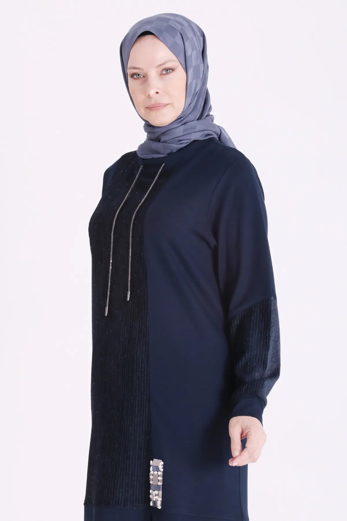 Behrem Büyük Beden Tesettür Pantolonlu Takım Lacivert OTW3571