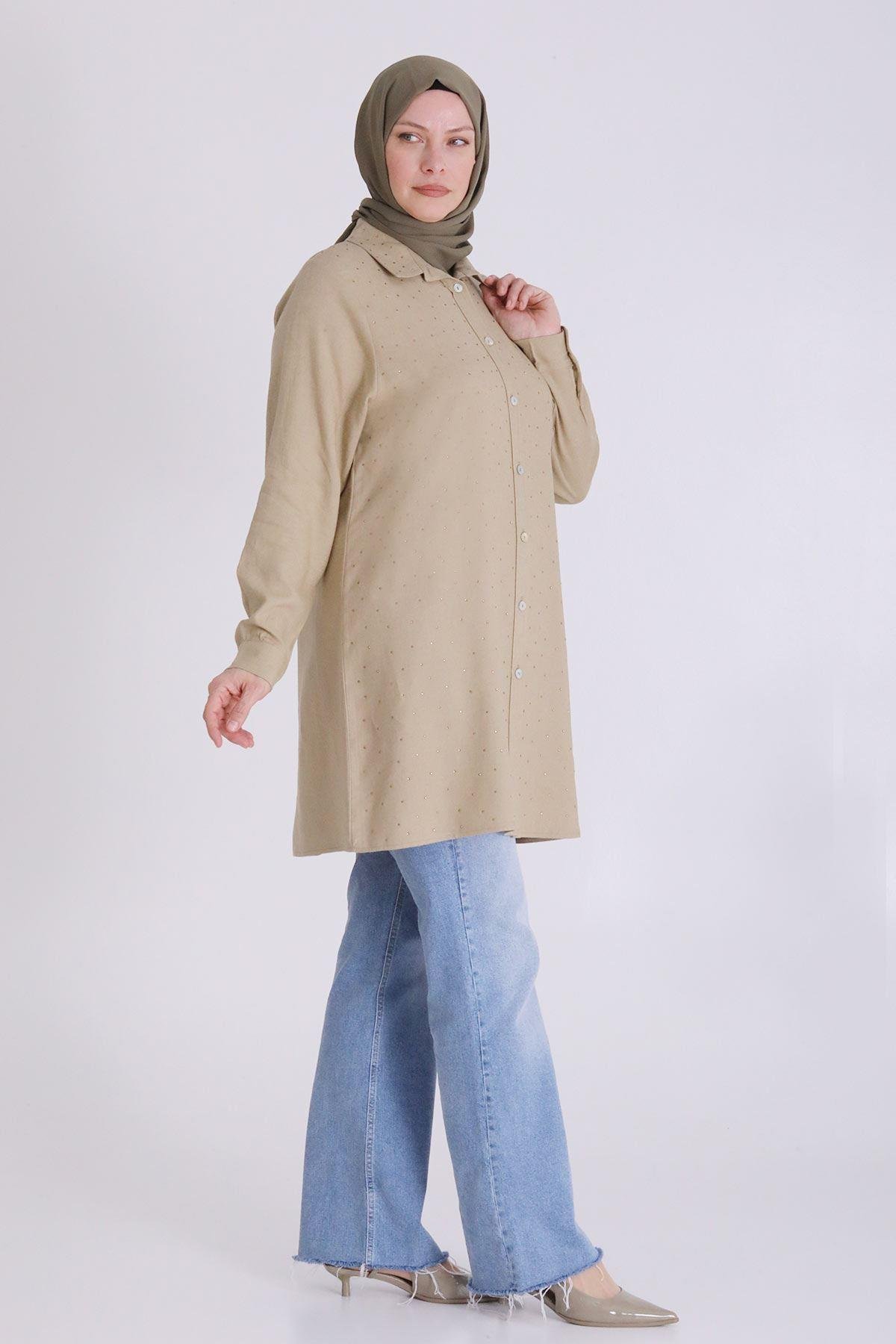 BEHREM BÜYÜK BEDEN TESETTÜR TAŞLI TUNİK Camel OTW23033