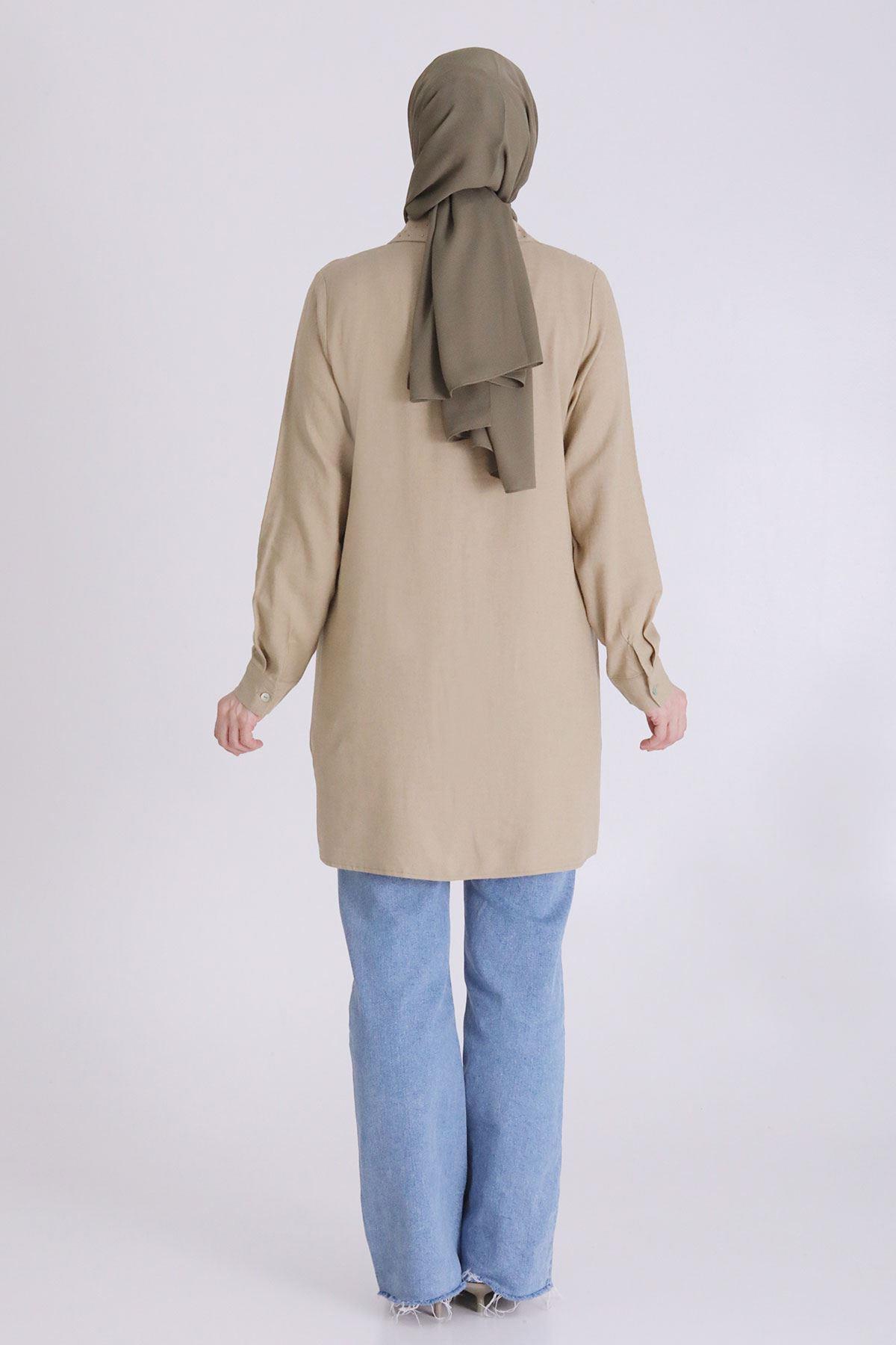 BEHREM BÜYÜK BEDEN TESETTÜR TAŞLI TUNİK Camel OTW23033
