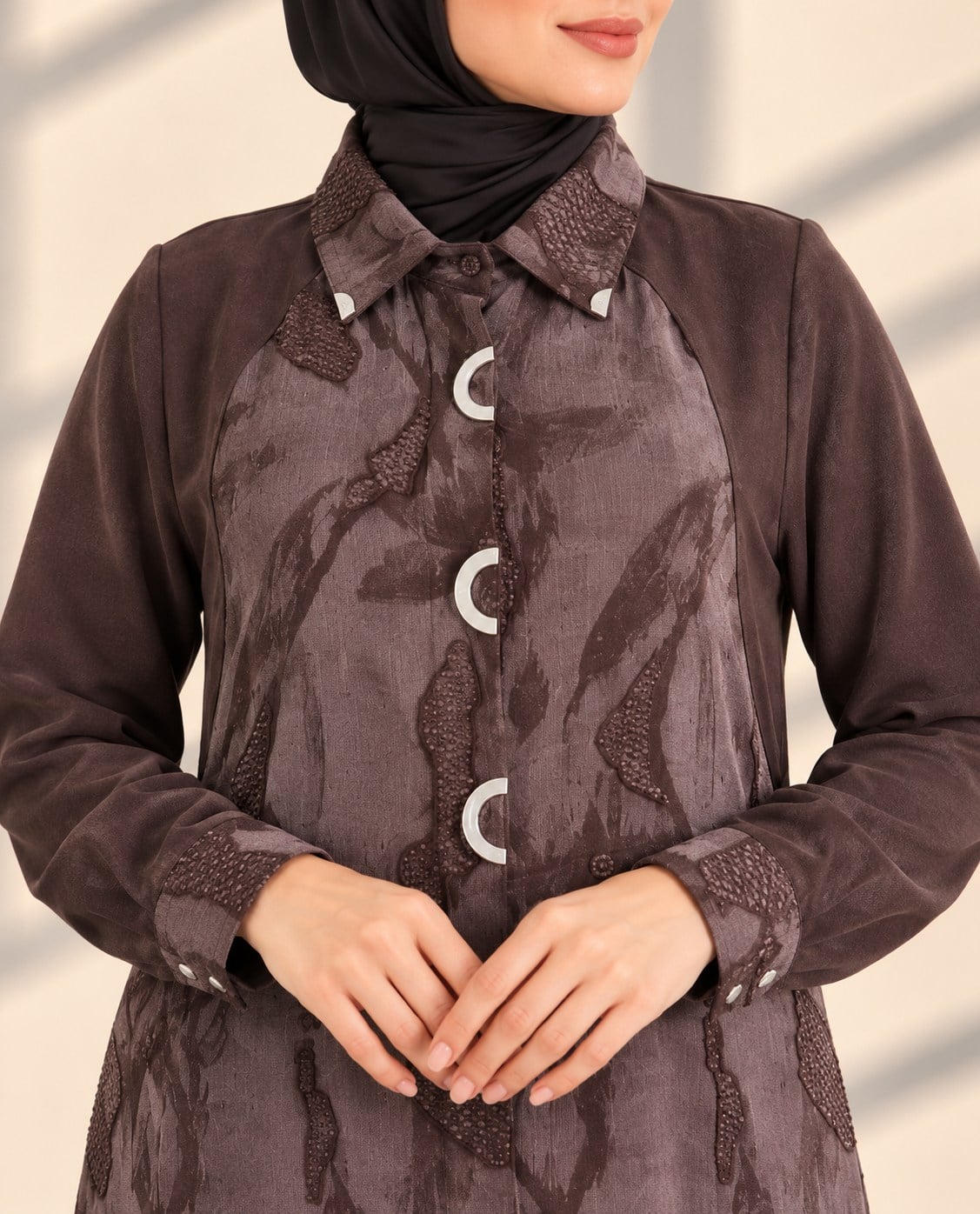 Behrem Büyük Beden Tesettür Tunik Dokuma Kahve OTW23044