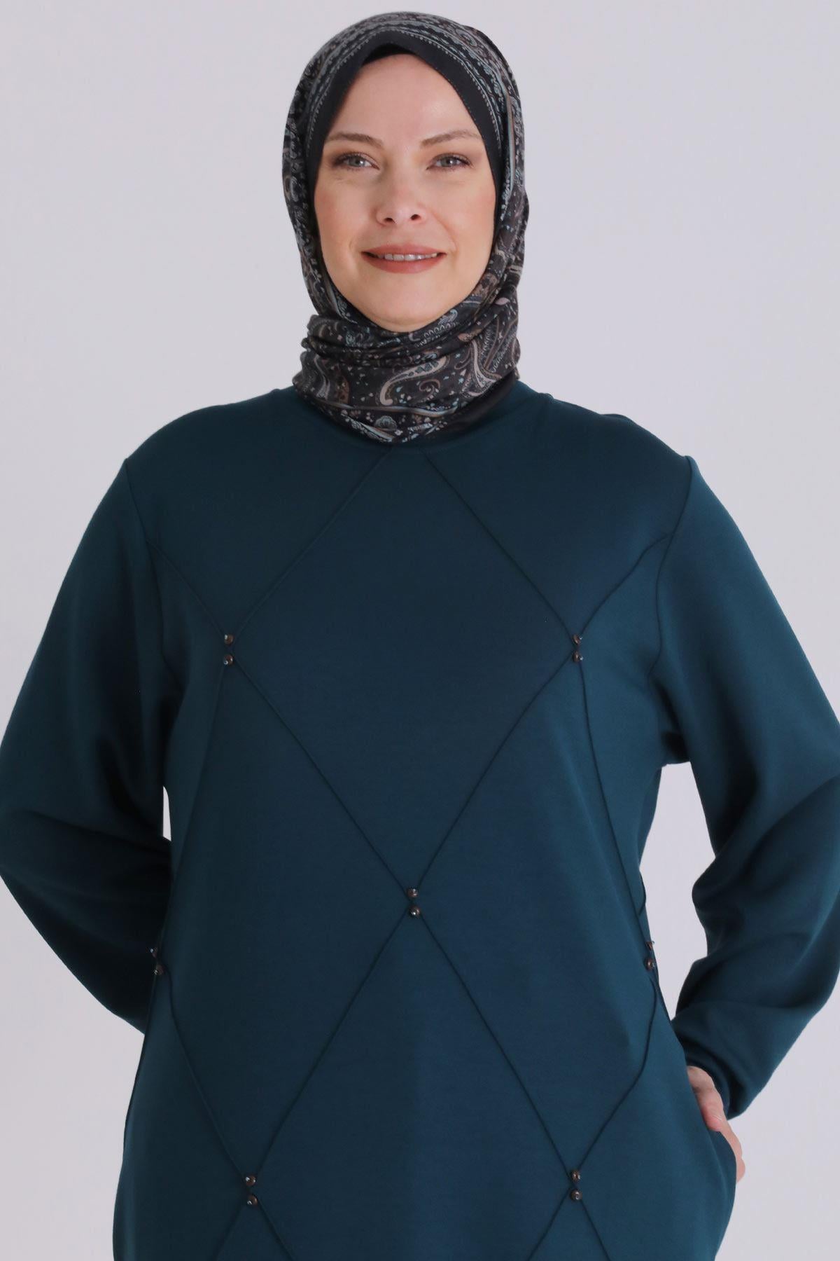 Behrem Büyük Beden Tunik Zümrüt OTW2067