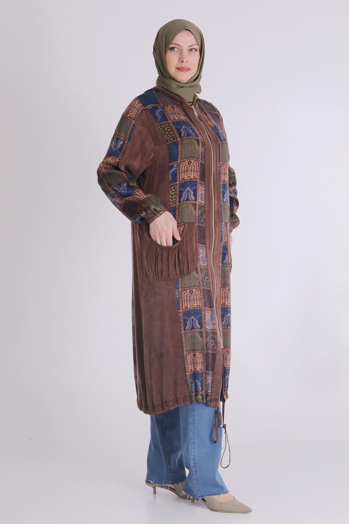 Behrem Patchwork Desenli Lyocel Kap Kahve OTW25123