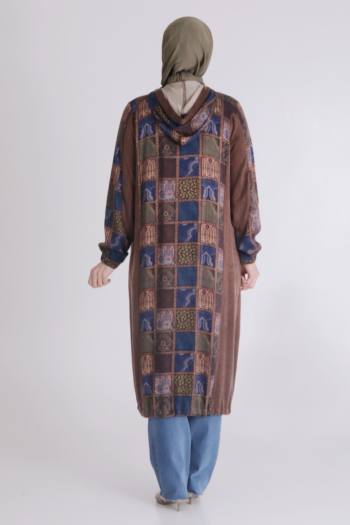 Behrem Patchwork Desenli Lyocel Kap Kahve OTW25123