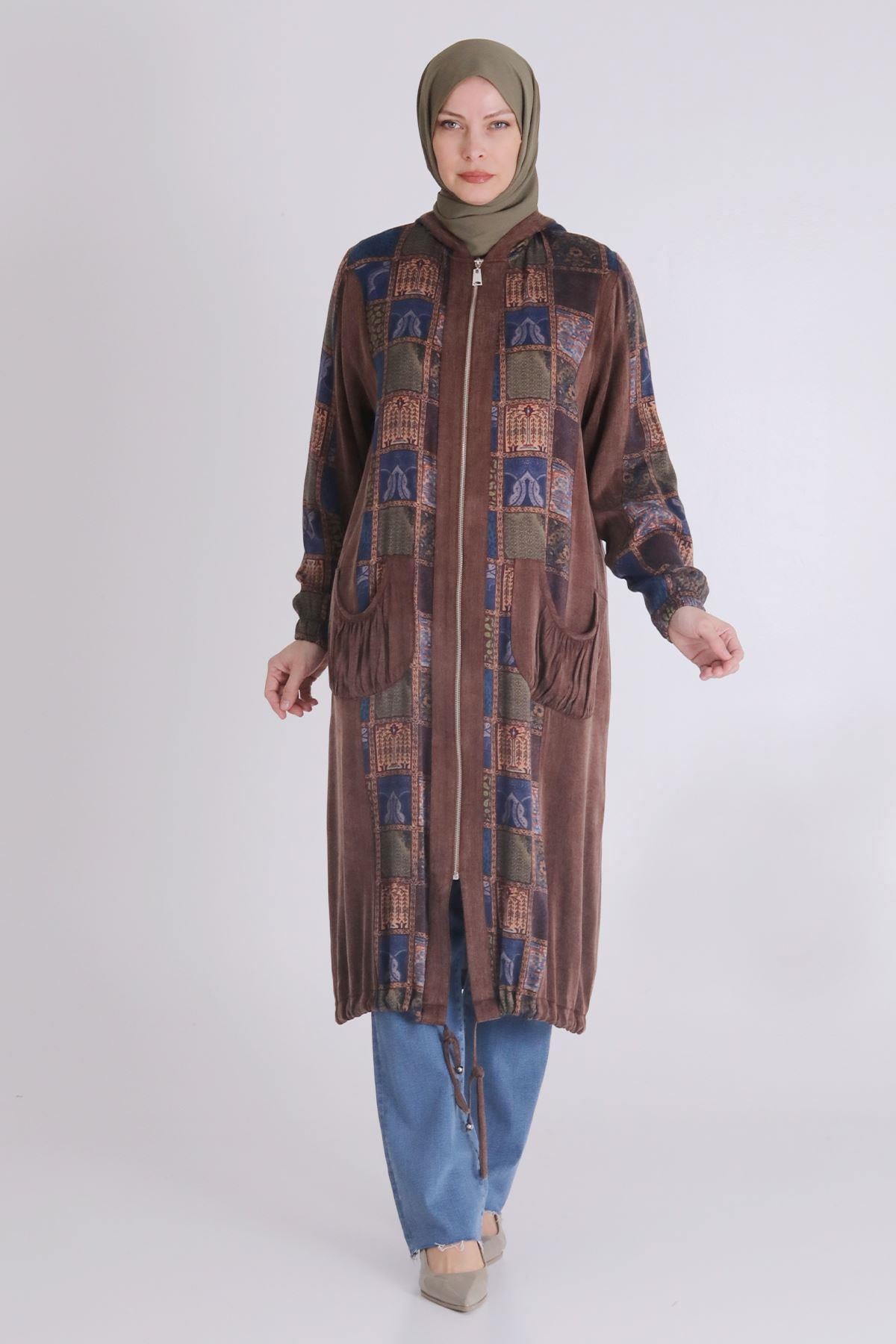 Behrem Patchwork Desenli Lyocel Kap Kahve OTW25123