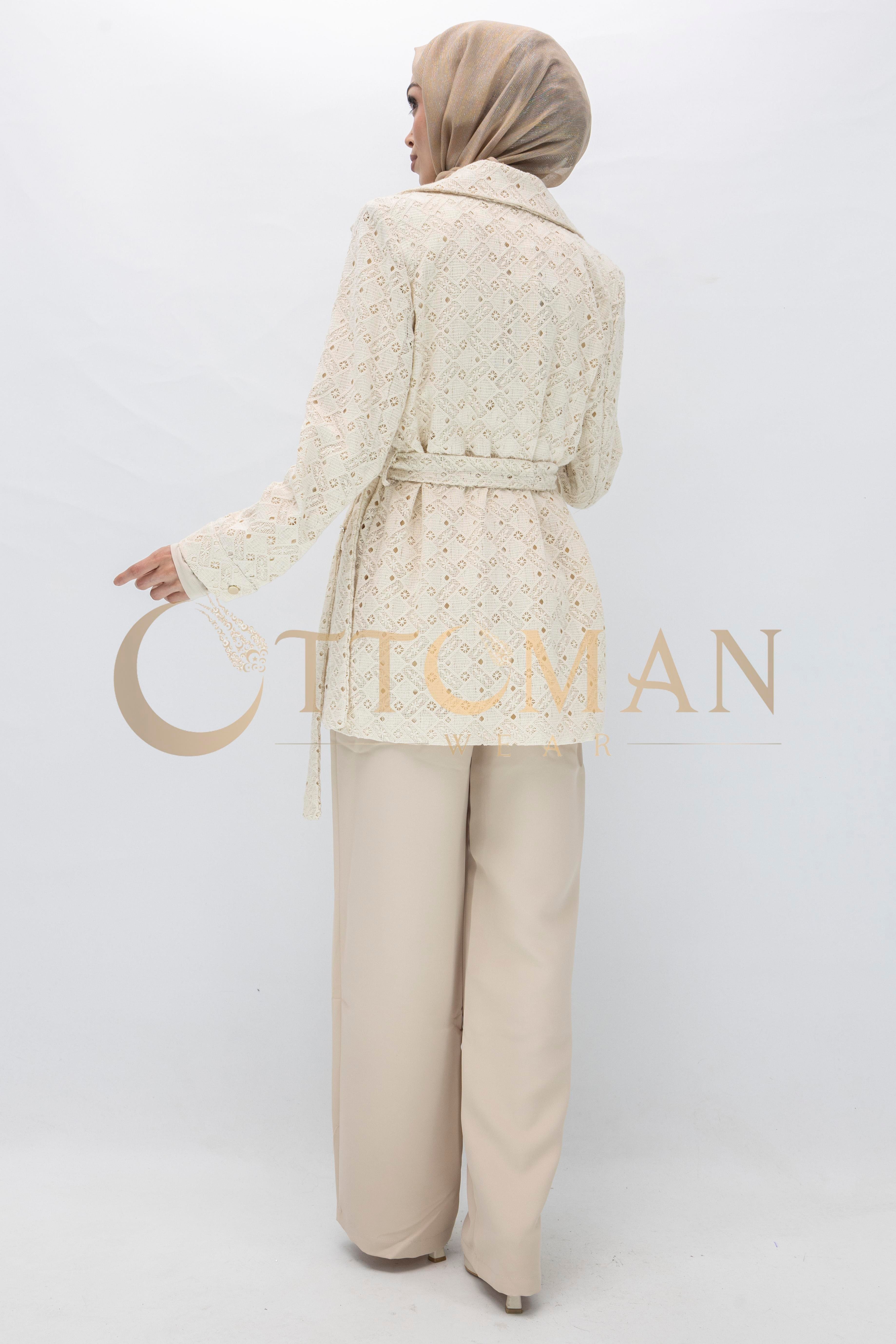 Bej Taş Düğmeli Dantel Ceket  Bej OTW14230