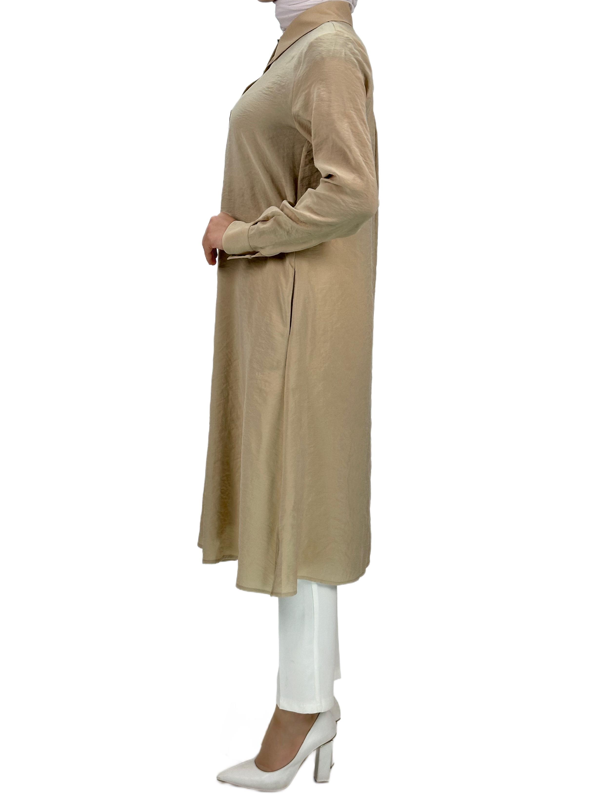Boydan Düğmeli Tunik Bej OTW1269