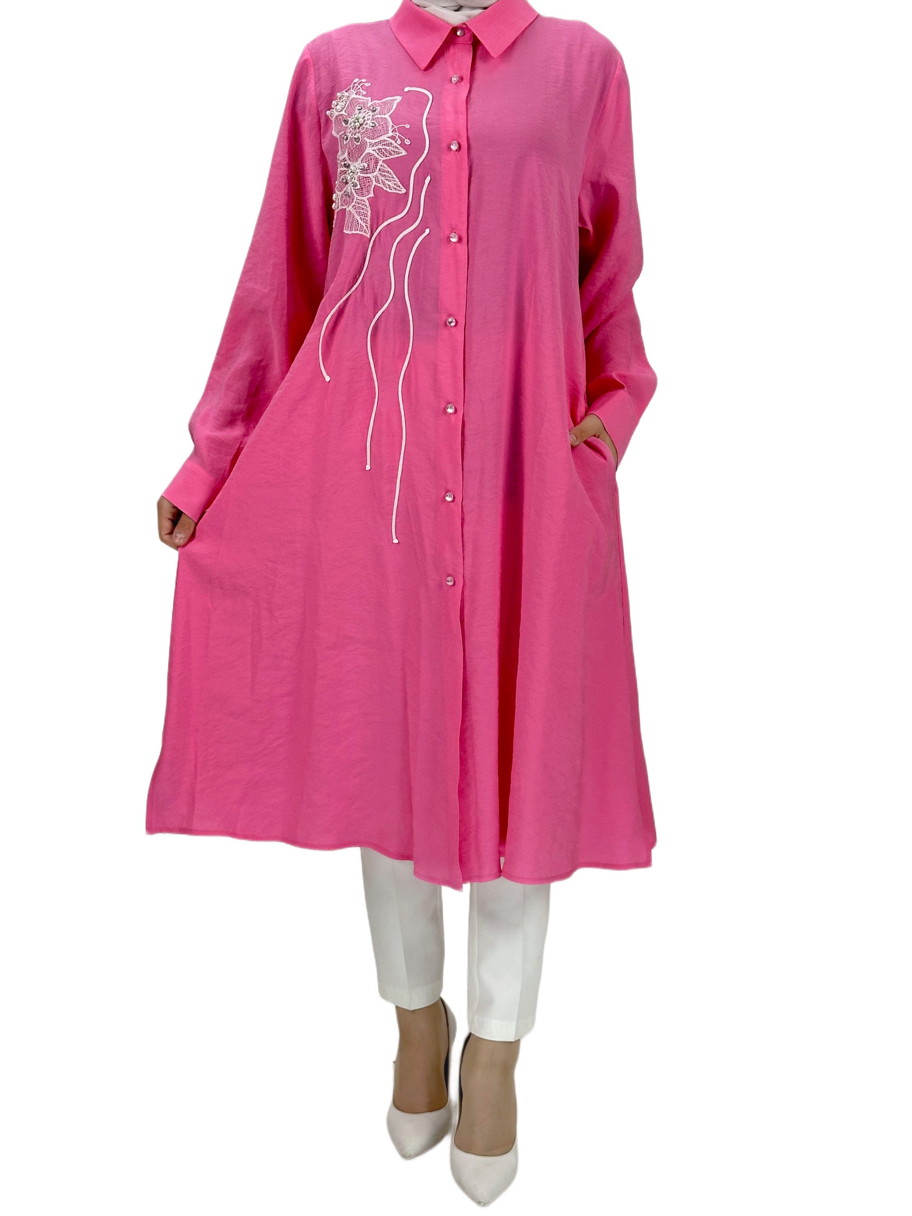 Boydan Düğmeli Tunik Pembe OTW1269