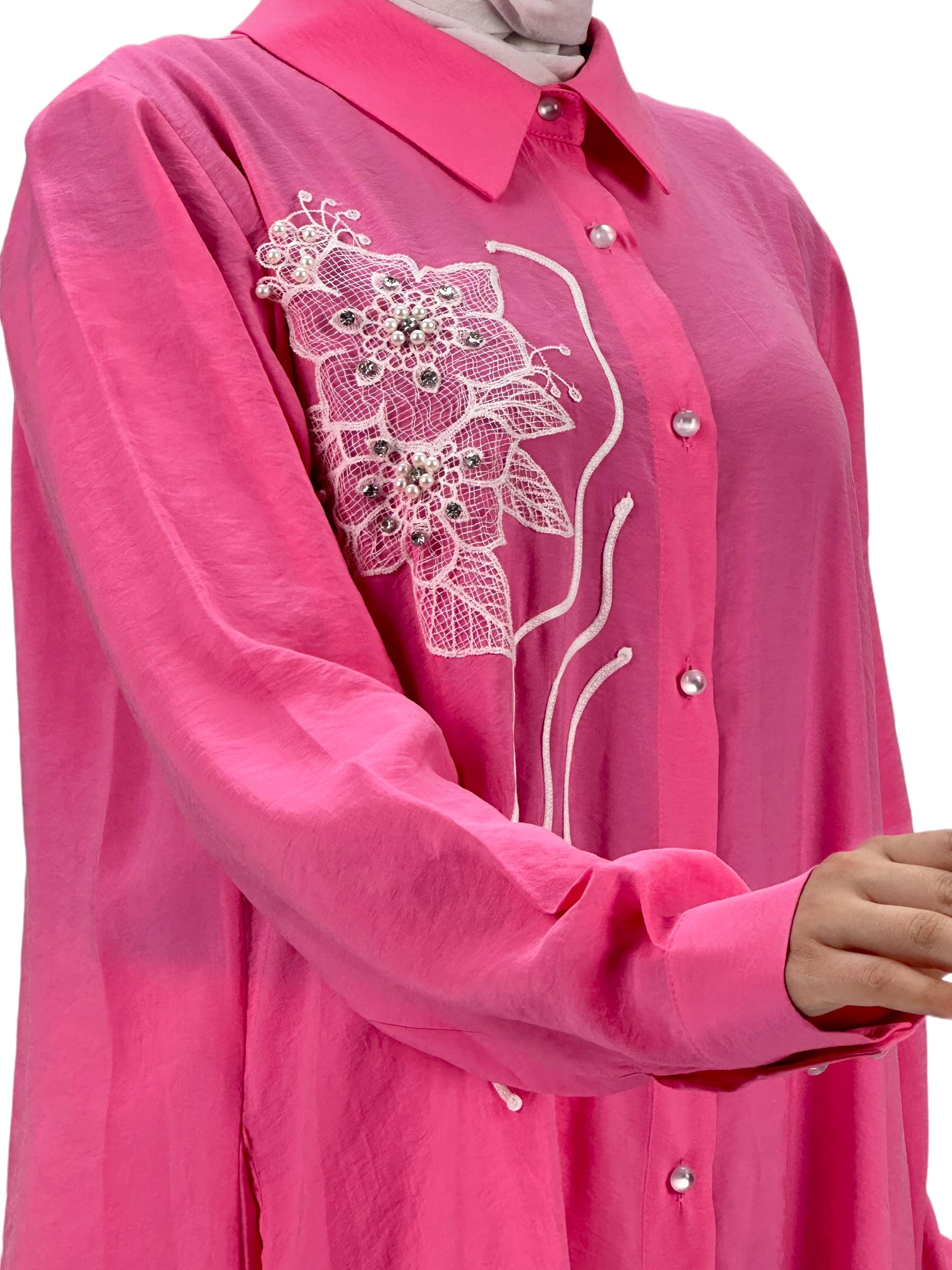 Boydan Düğmeli Tunik Pembe OTW1269