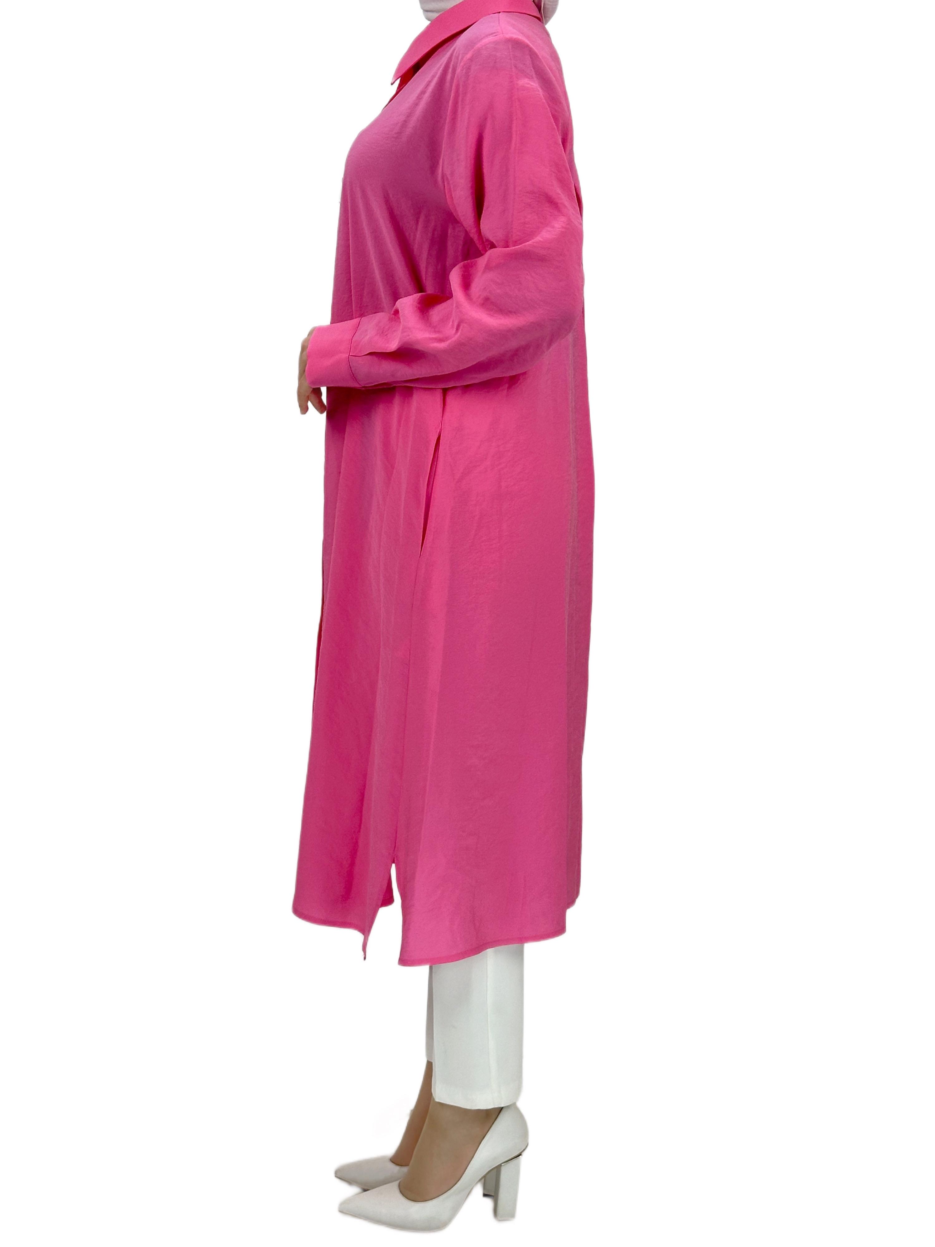 Boydan Düğmeli Tunik Pembe OTW1269