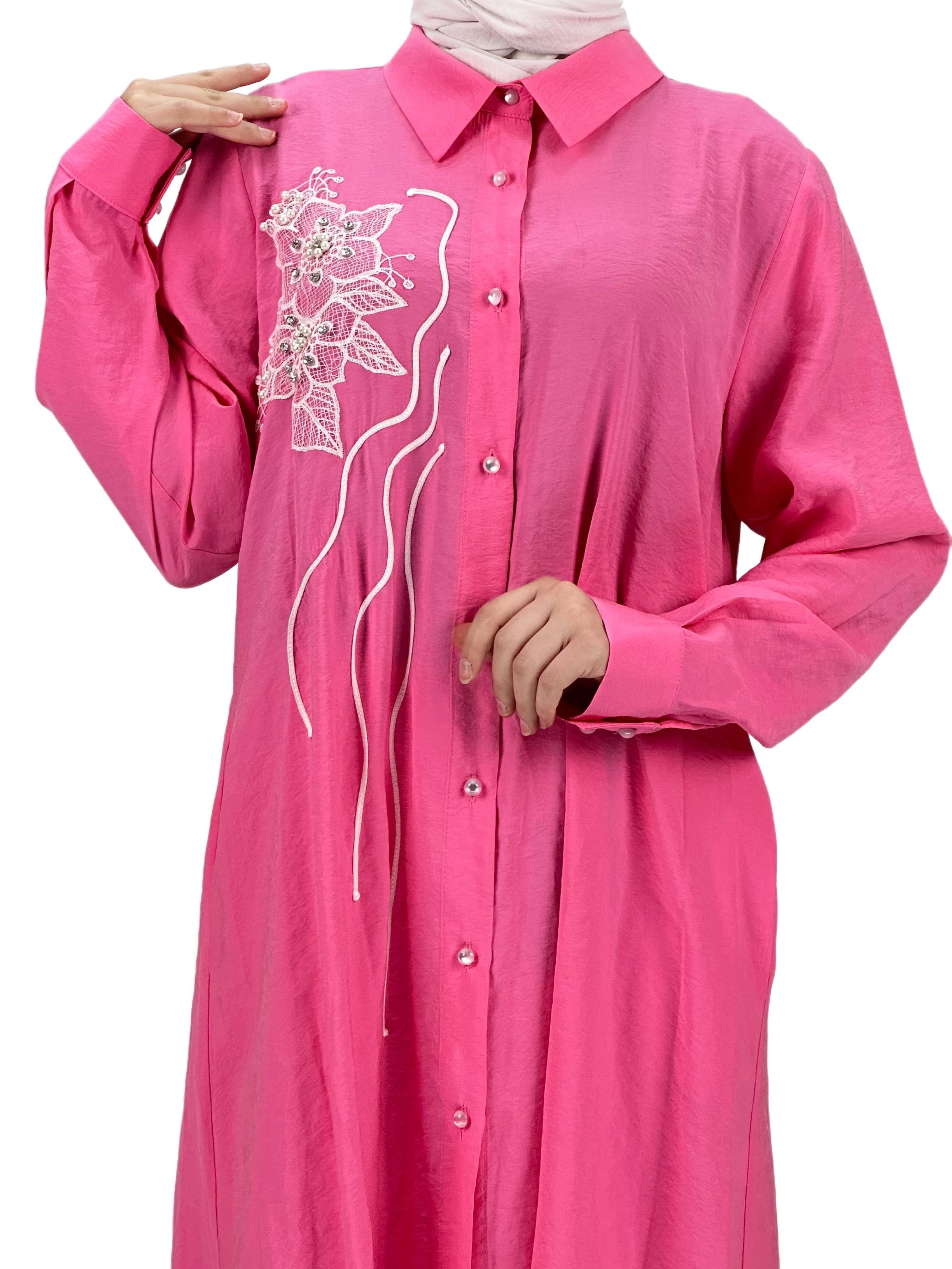 Boydan Düğmeli Tunik Pembe OTW1269