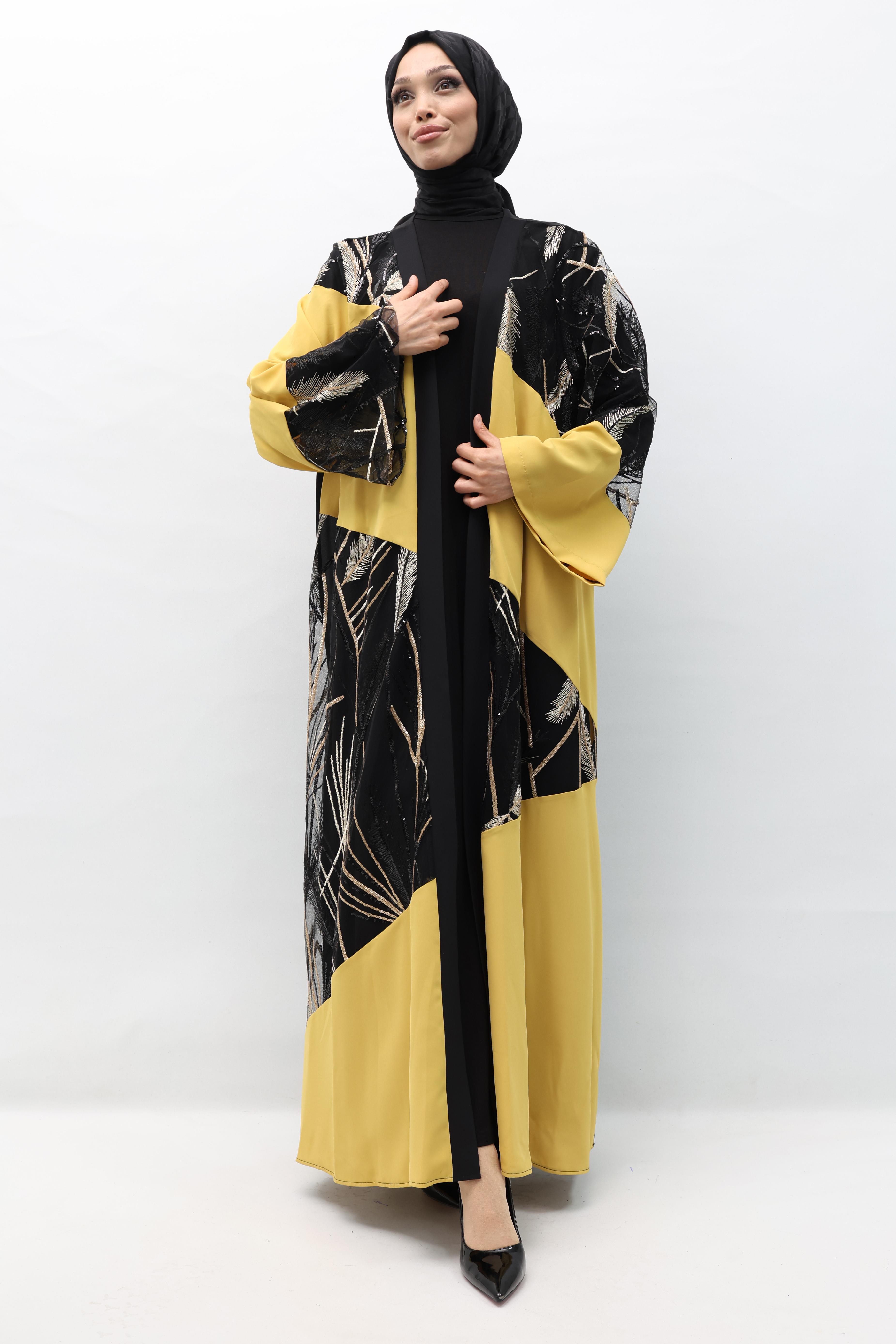 Büyük Beden Abaya Sarı OTW133