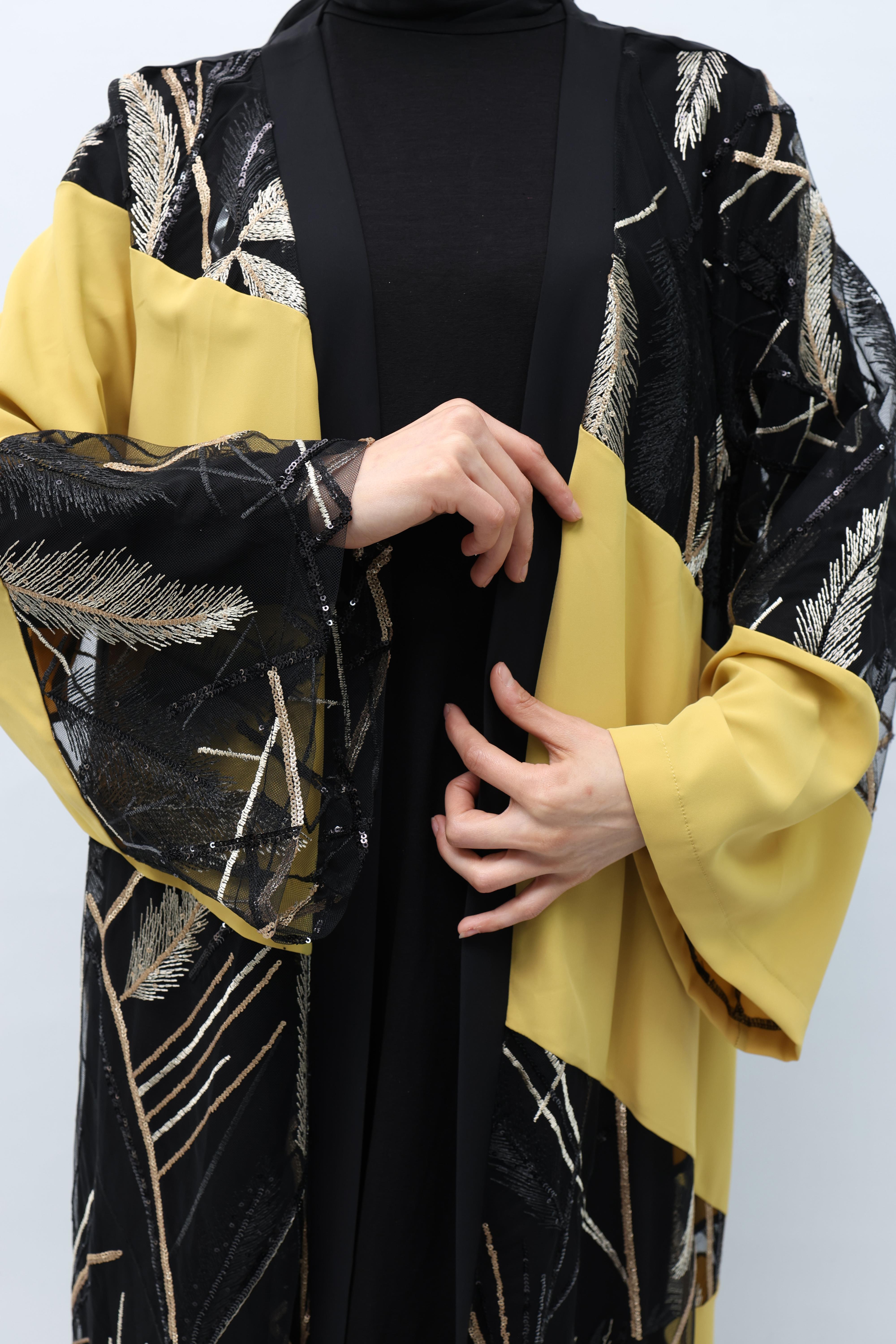 Büyük Beden Abaya Sarı OTW133