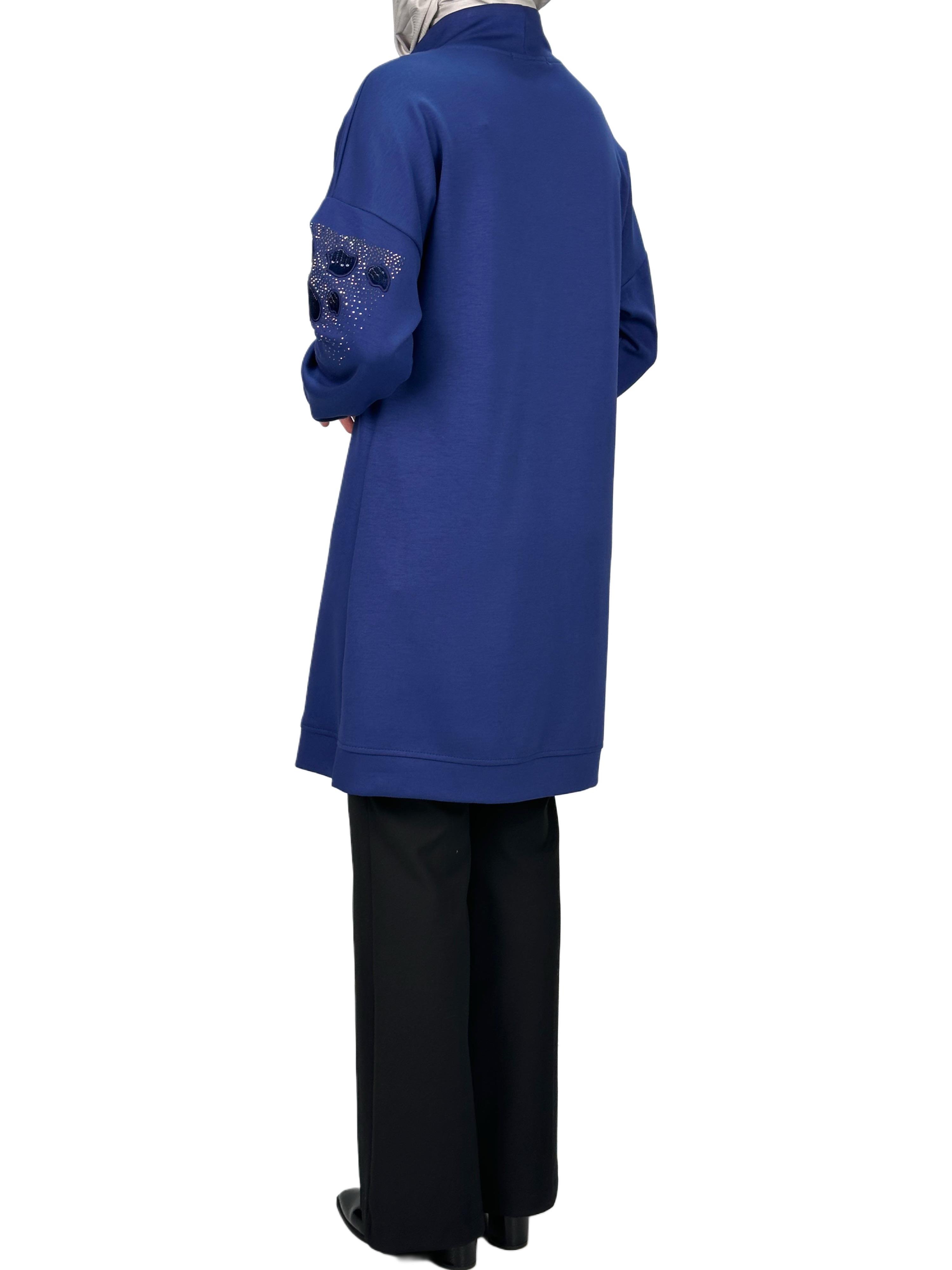 Büyük Beden Aplik Nakışlı Tunik Saks OTW2128