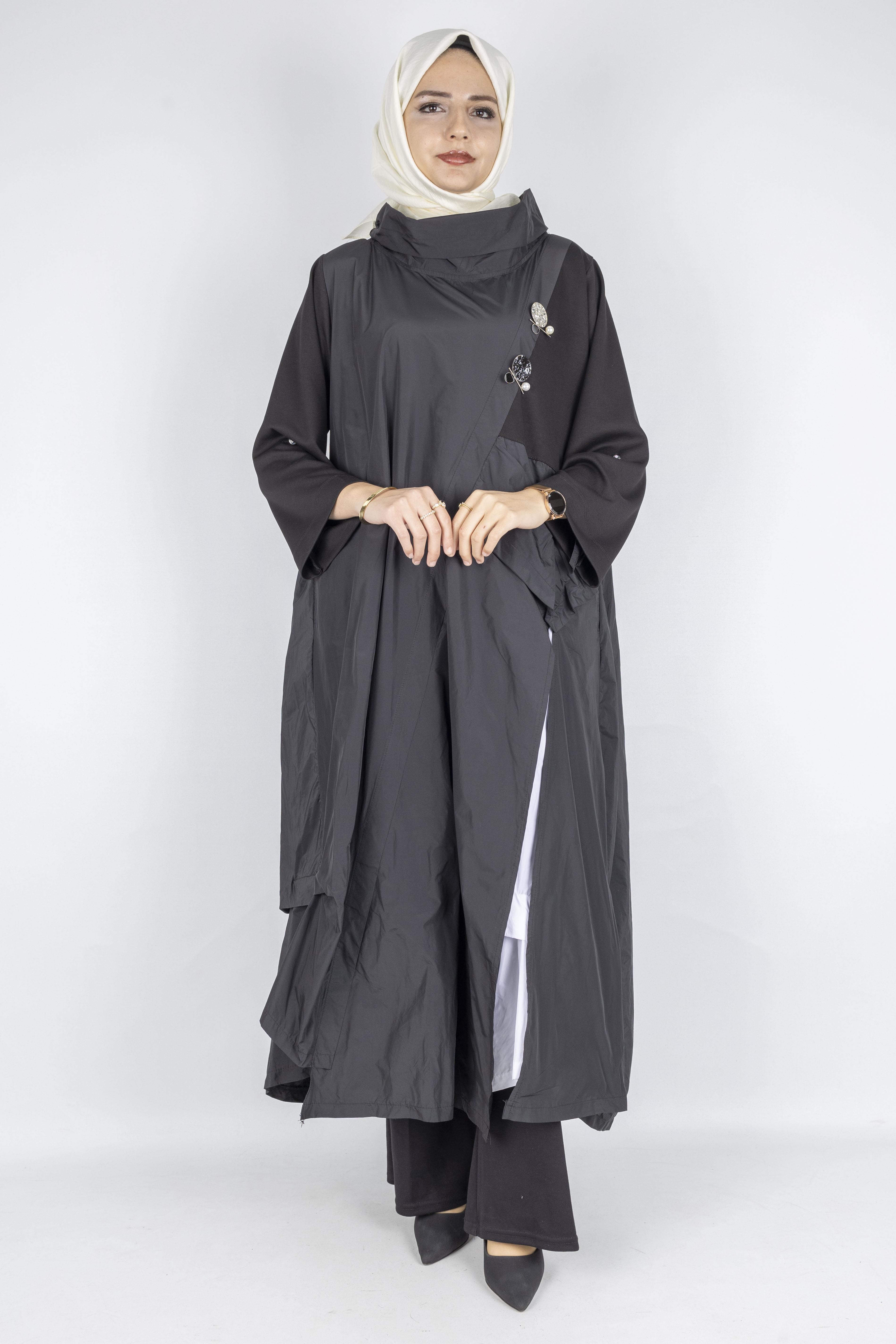 Büyük Beden Asimetrik Paraşüt Elbise Siyah OTW2007