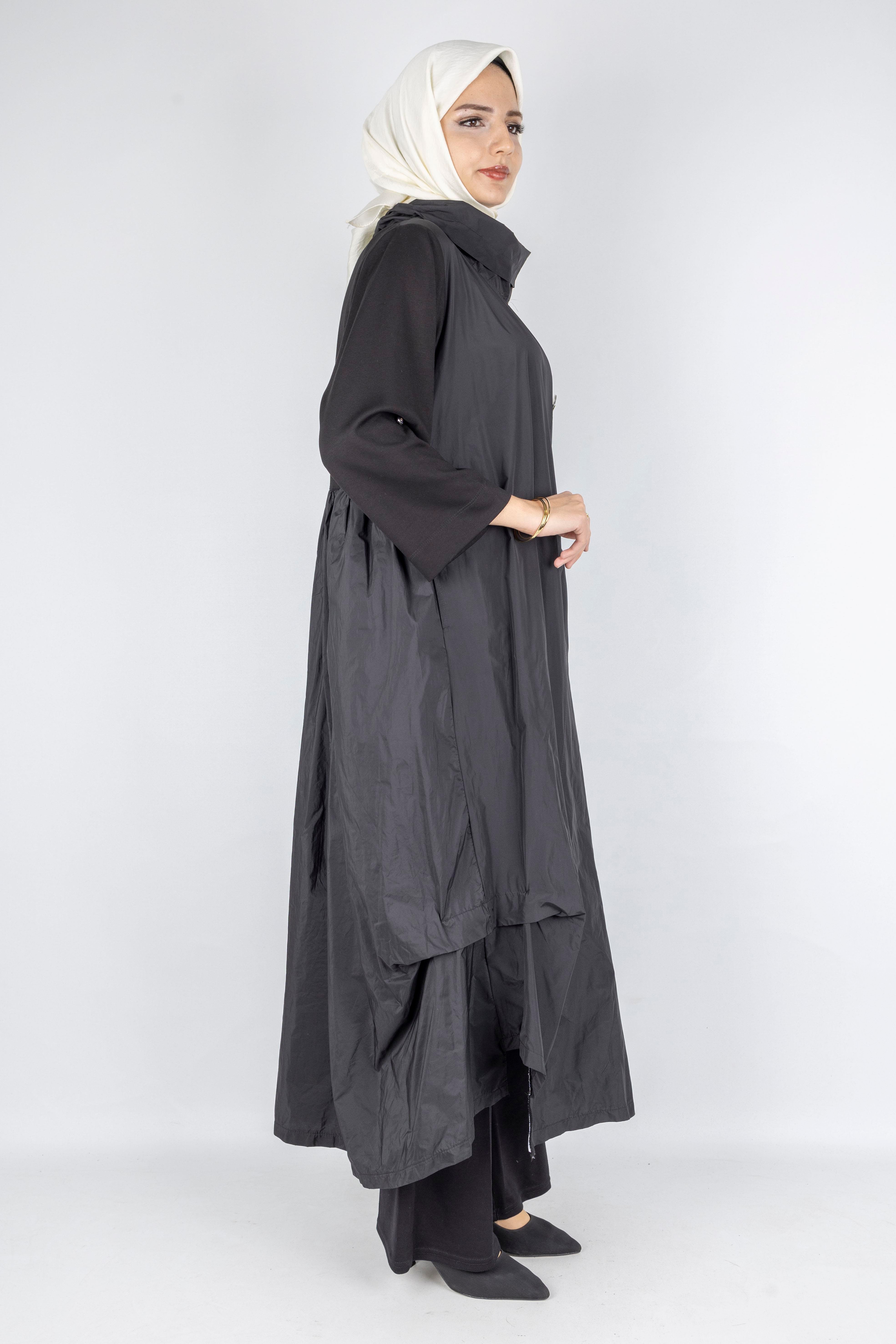 Büyük Beden Asimetrik Paraşüt Elbise Siyah OTW2007