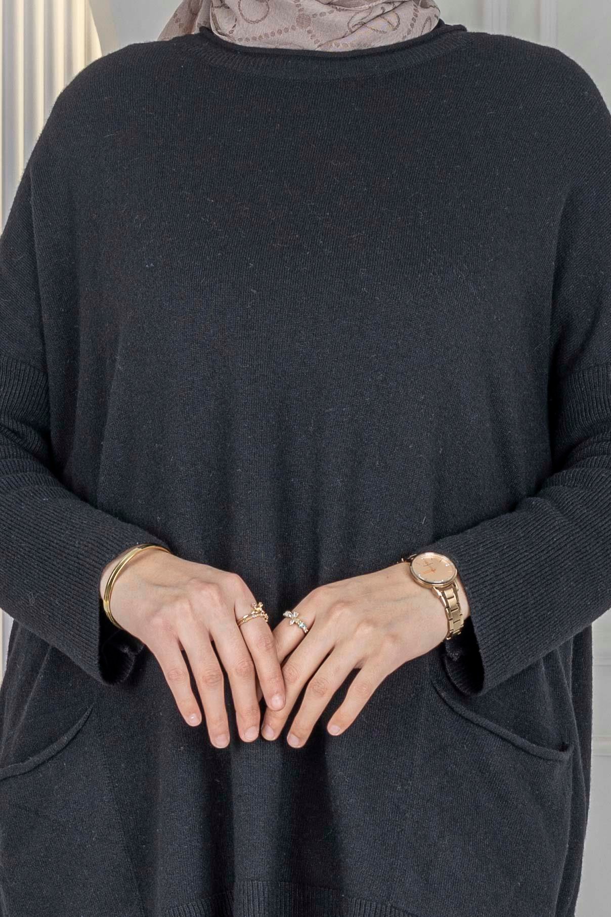 Büyük Beden Basic Triko Pantolonlu Takım Siyah OTW14231