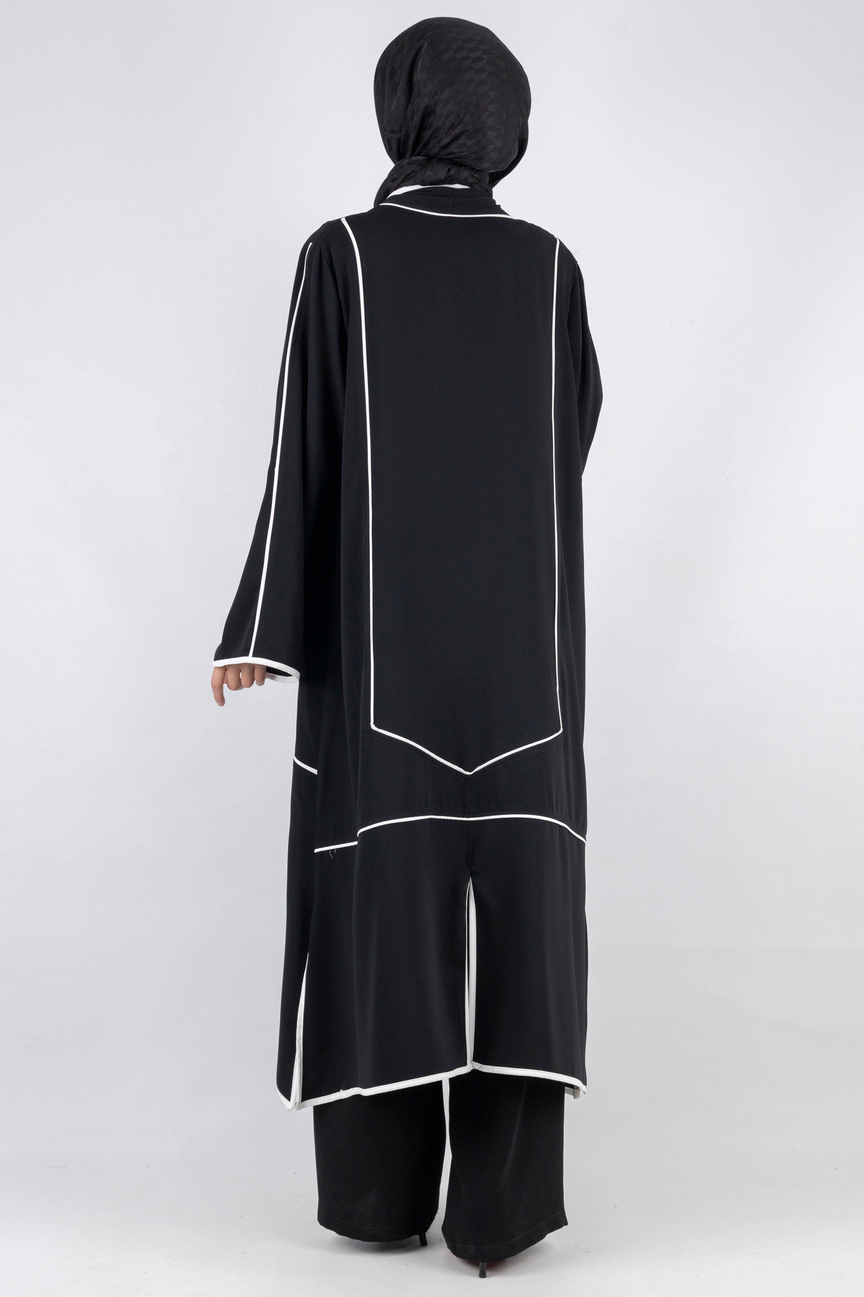 Büyük Beden Biyeli İçlik Ve Kimono Takım Siyah OTW1023