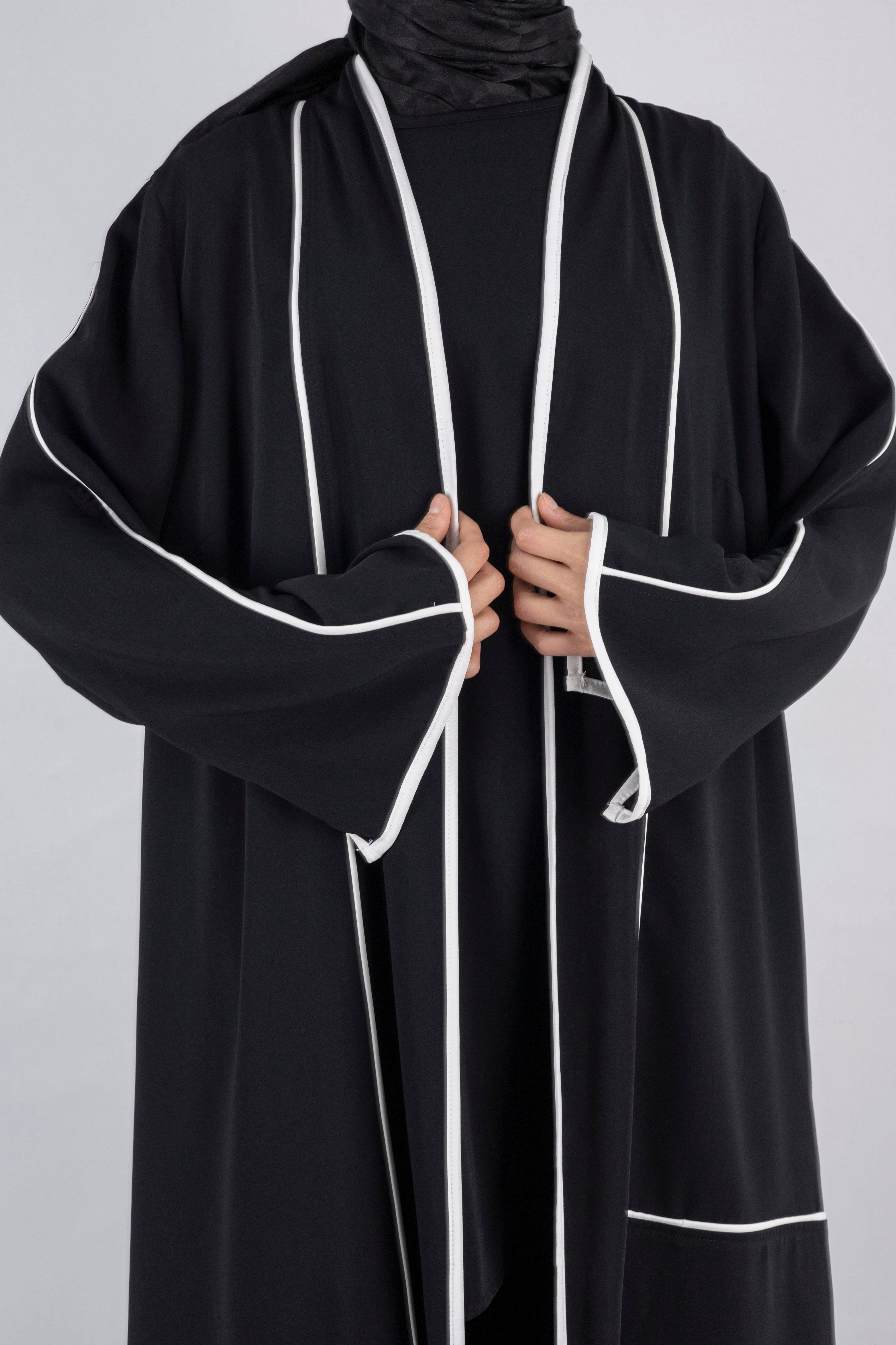 Büyük Beden Biyeli İçlik Ve Kimono Takım Siyah OTW1023