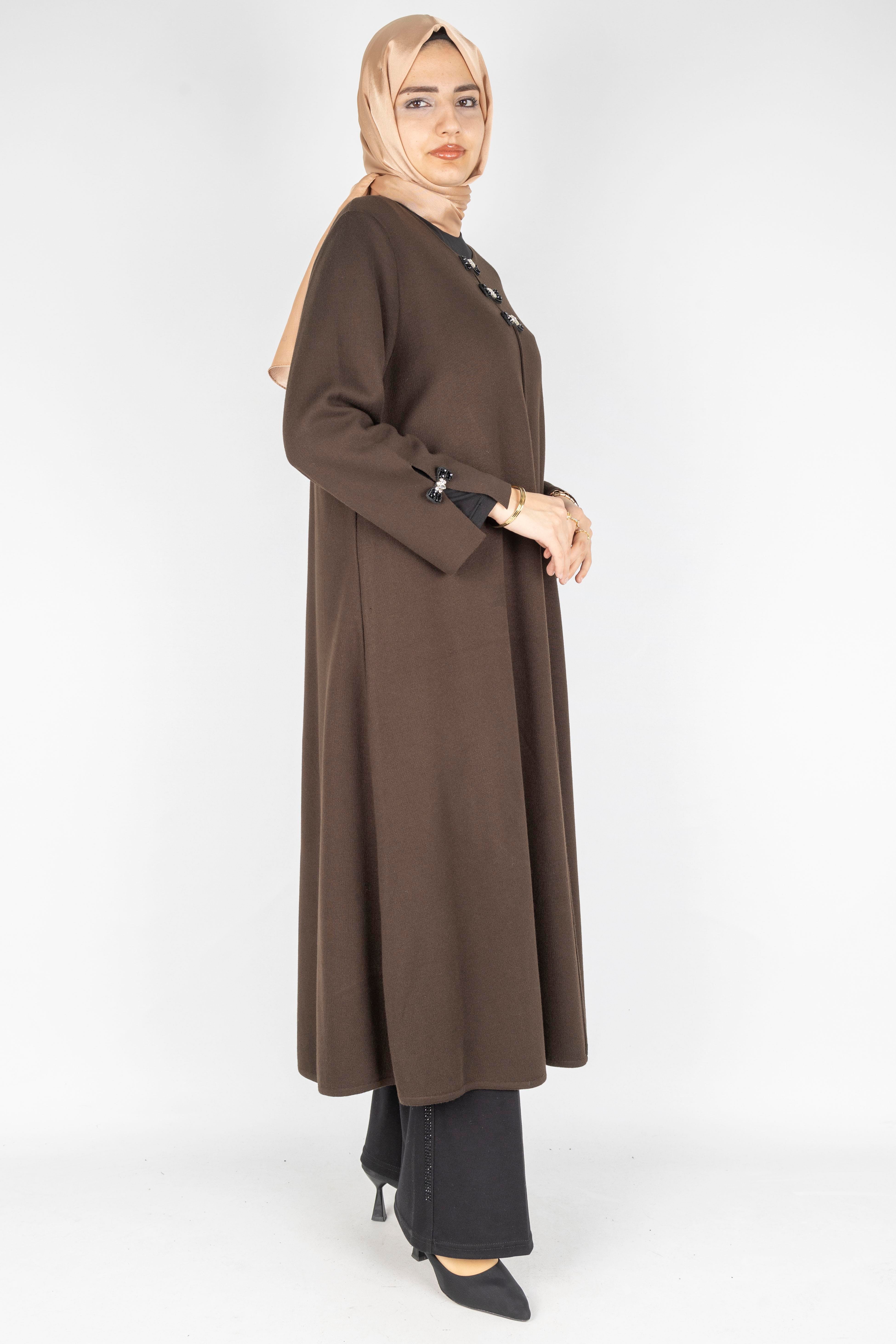 Büyük Beden Çelik Örme Elbise&Tunik Kahve OTW14291