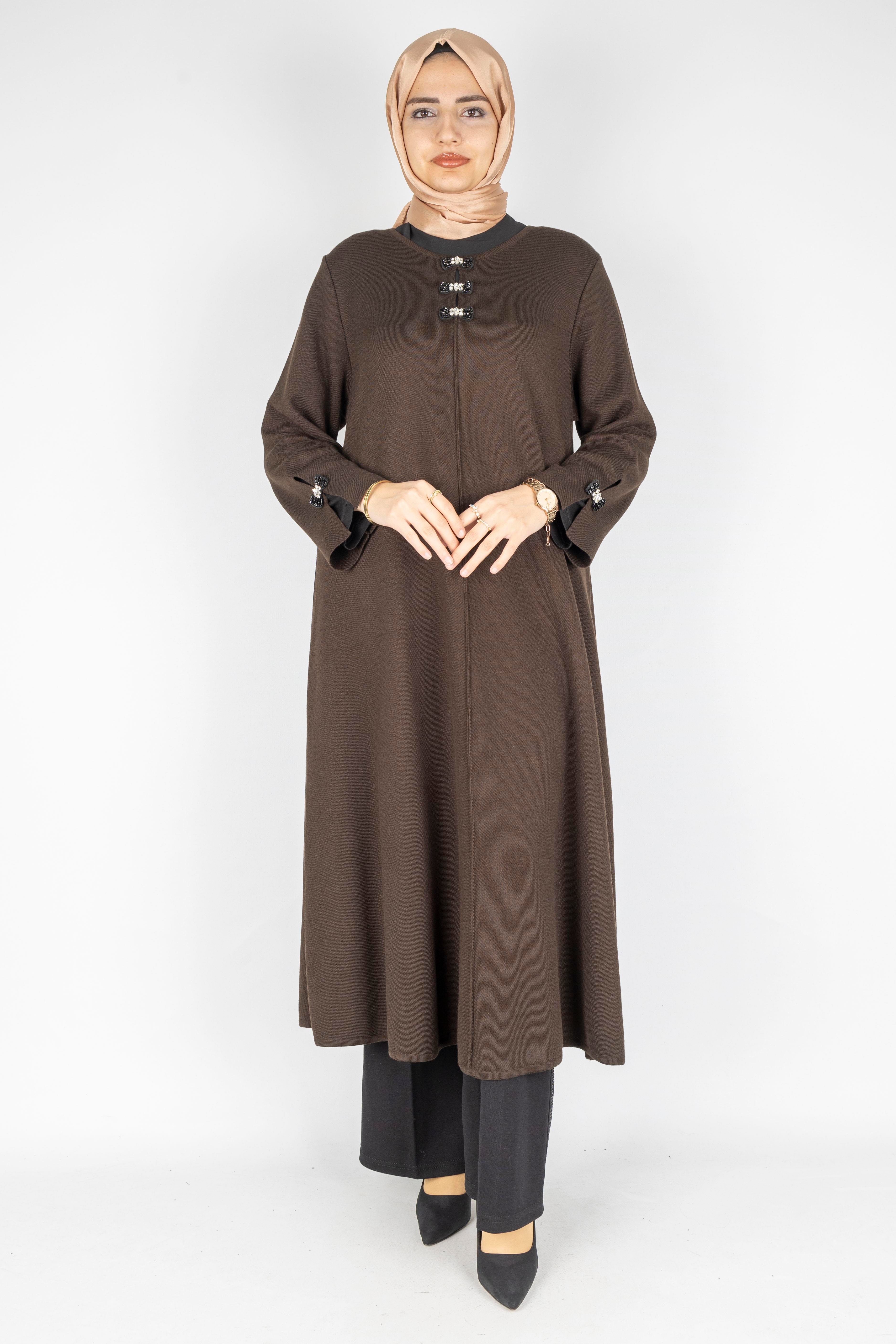 Büyük Beden Çelik Örme Elbise&Tunik Kahve OTW14291
