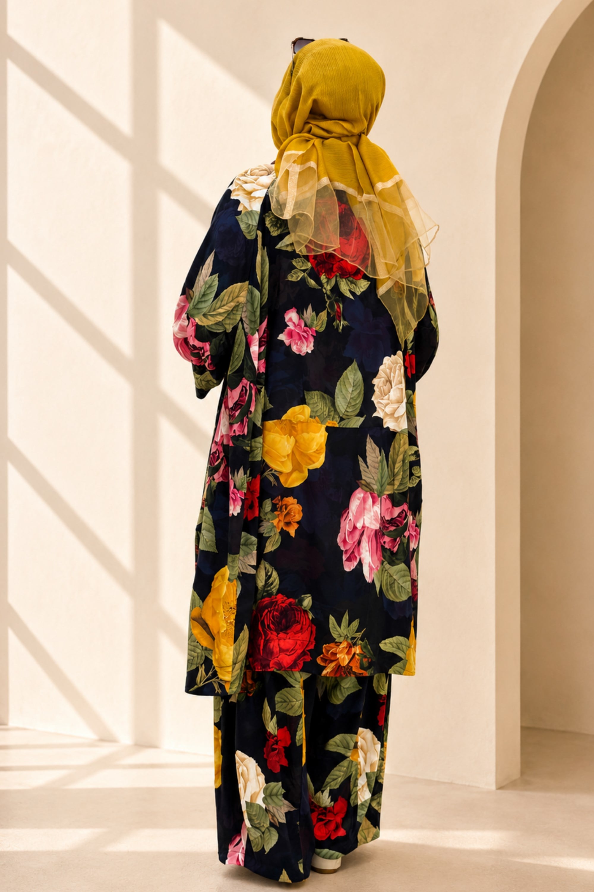 Büyük Beden Çiçek Desenli Kimono Takım Desenli OTW9781