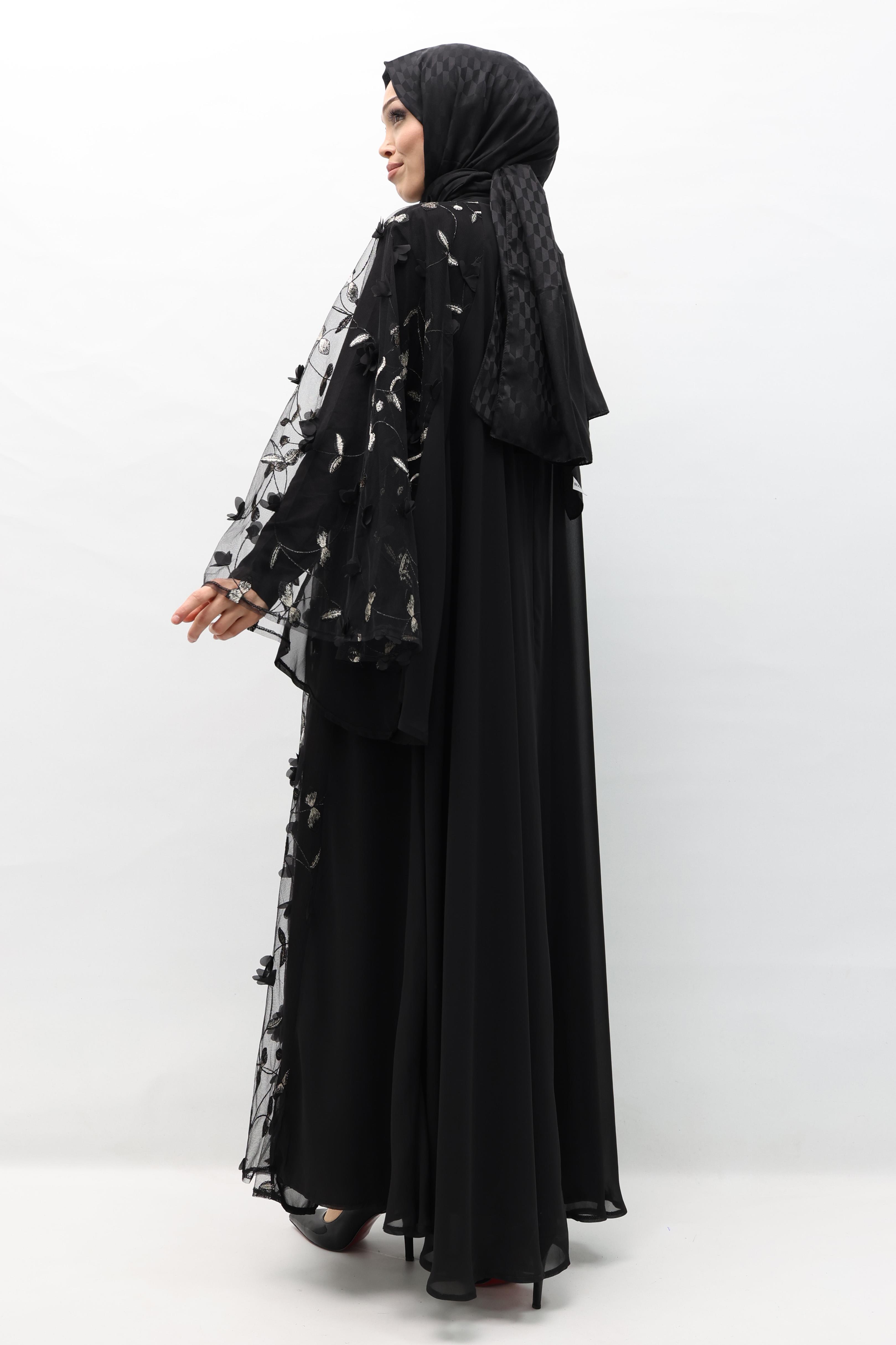 Büyük Beden Çiçekli Abaya Gold OTW130