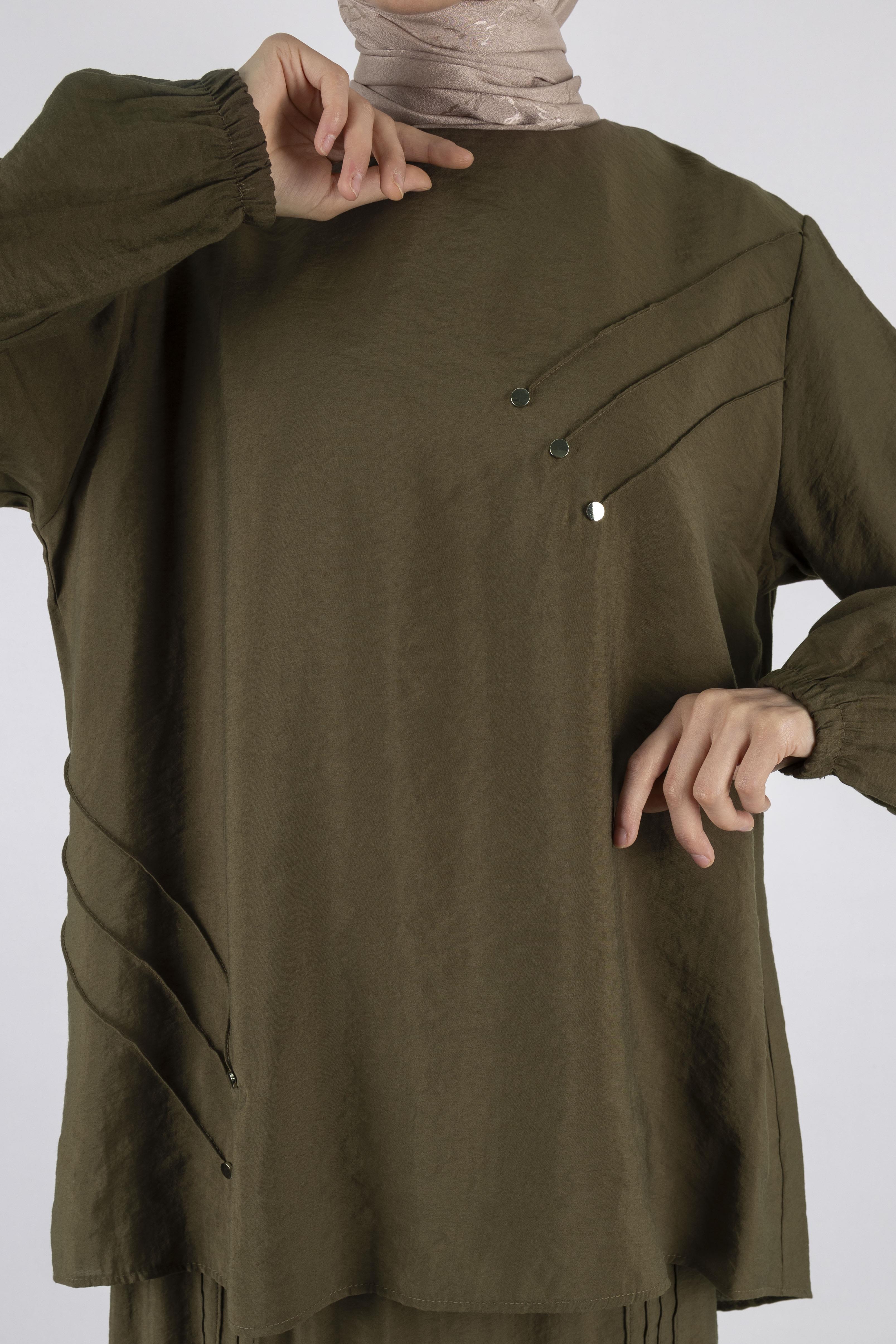 Büyük Beden Çımalı Etekli Takım Kahve OTW489