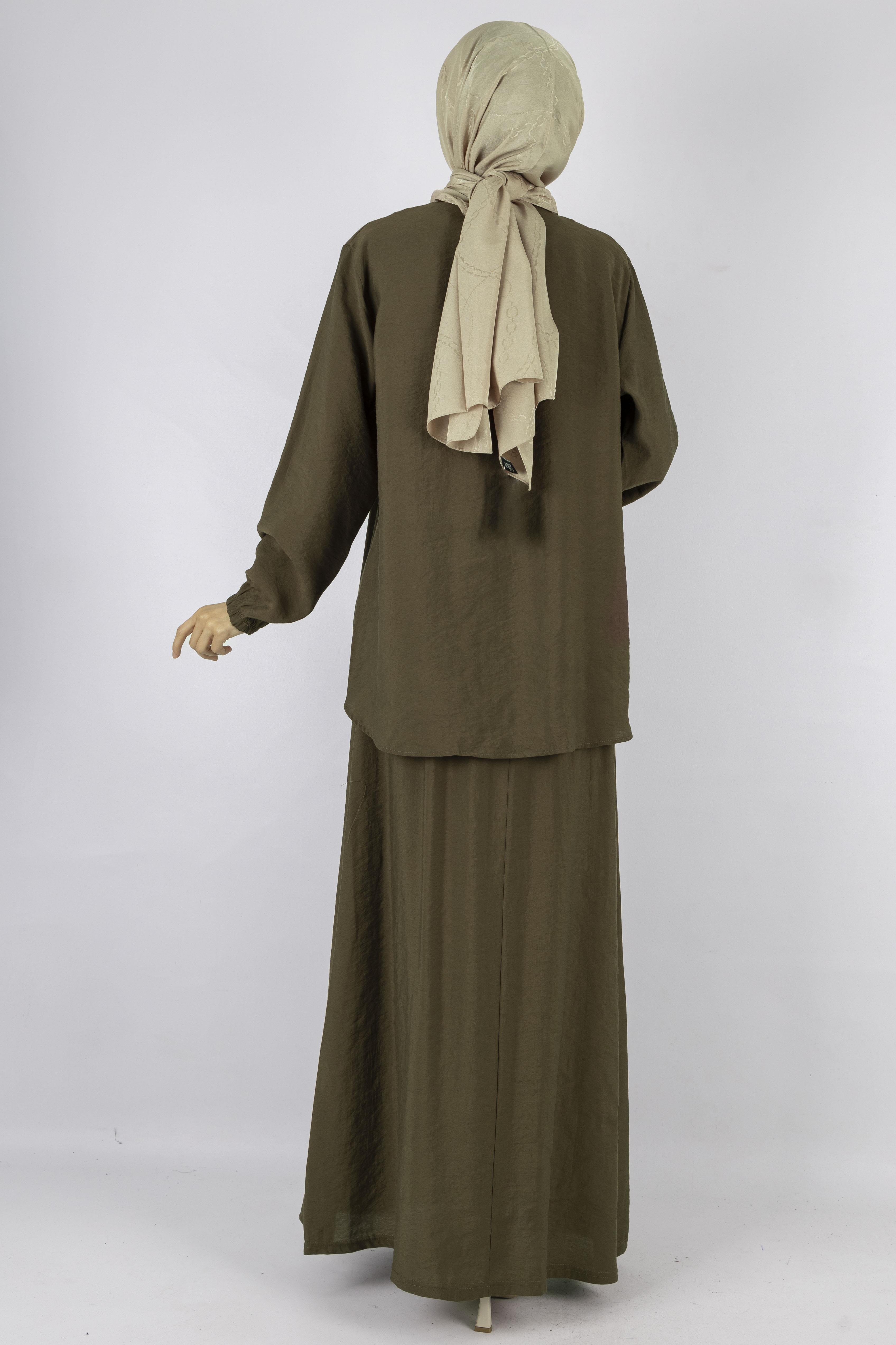 Büyük Beden Çımalı Etekli Takım Kahve OTW489