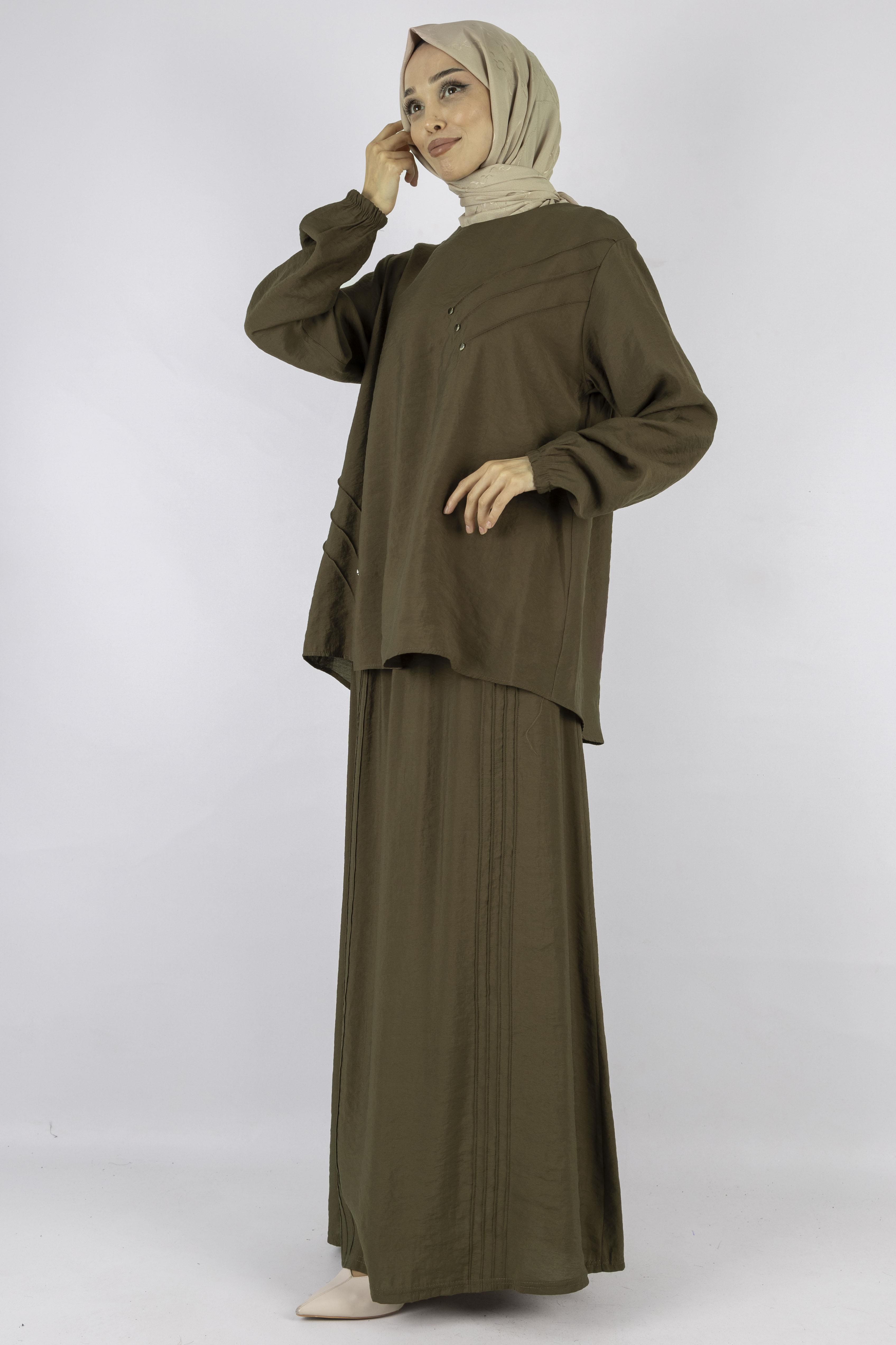 Büyük Beden Çımalı Etekli Takım Kahve OTW489