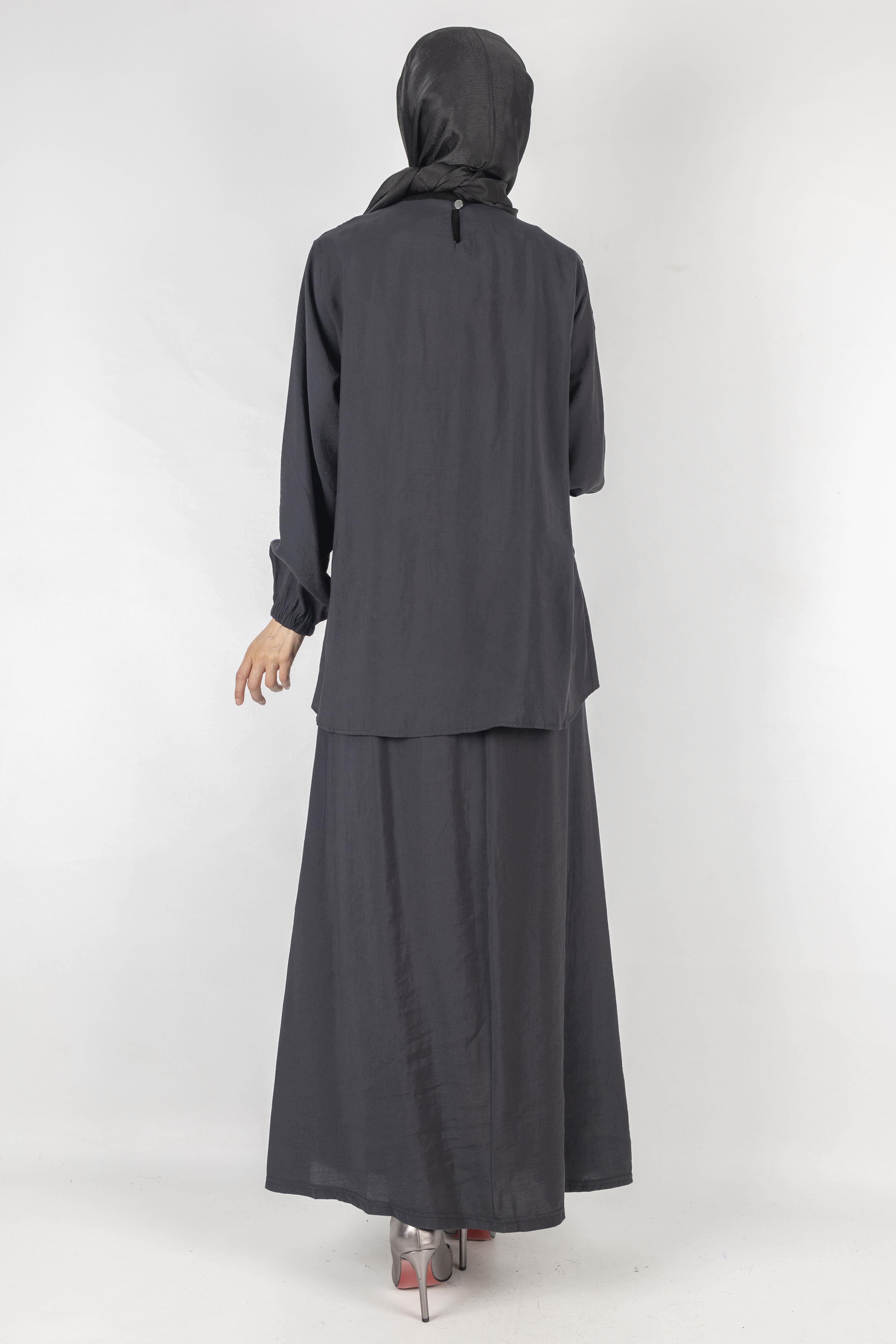 Büyük Beden Çımalı Etekli Takım Siyah OTW489