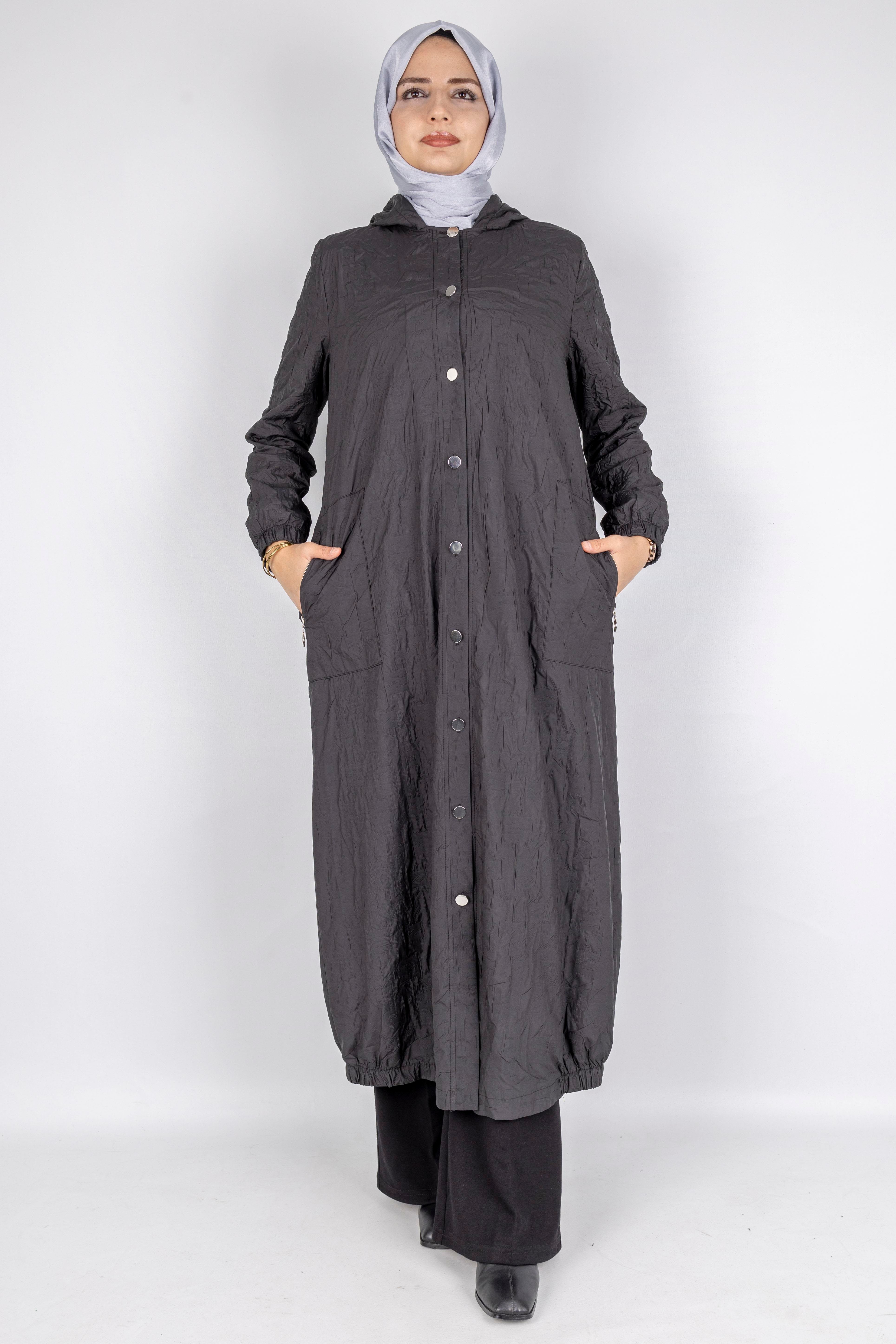 Büyük Beden Çıtçıtlı Tesettür Kap Siyah OTW607