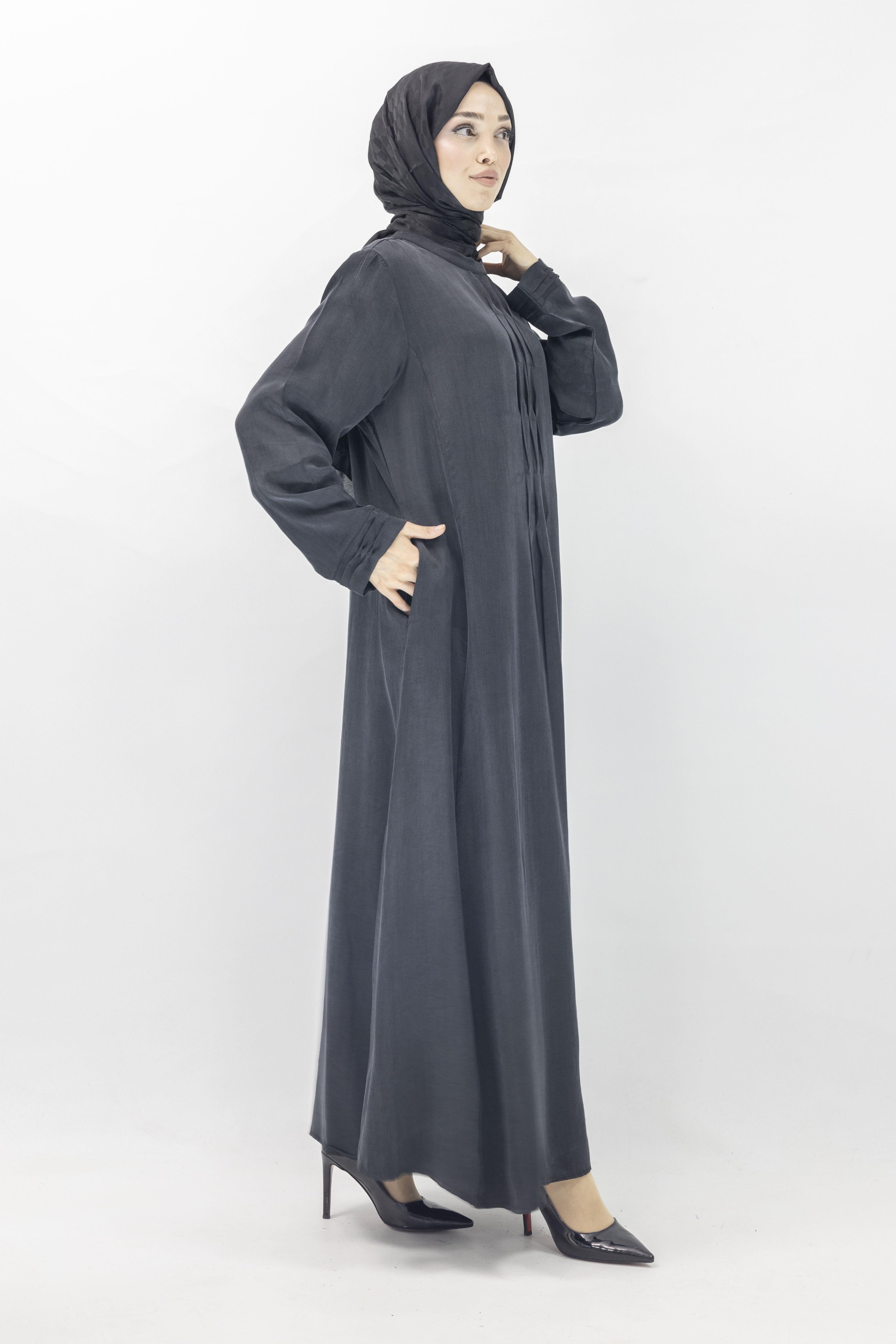 Büyük Beden  Cupra İpek Elbise Siyah OTW5938