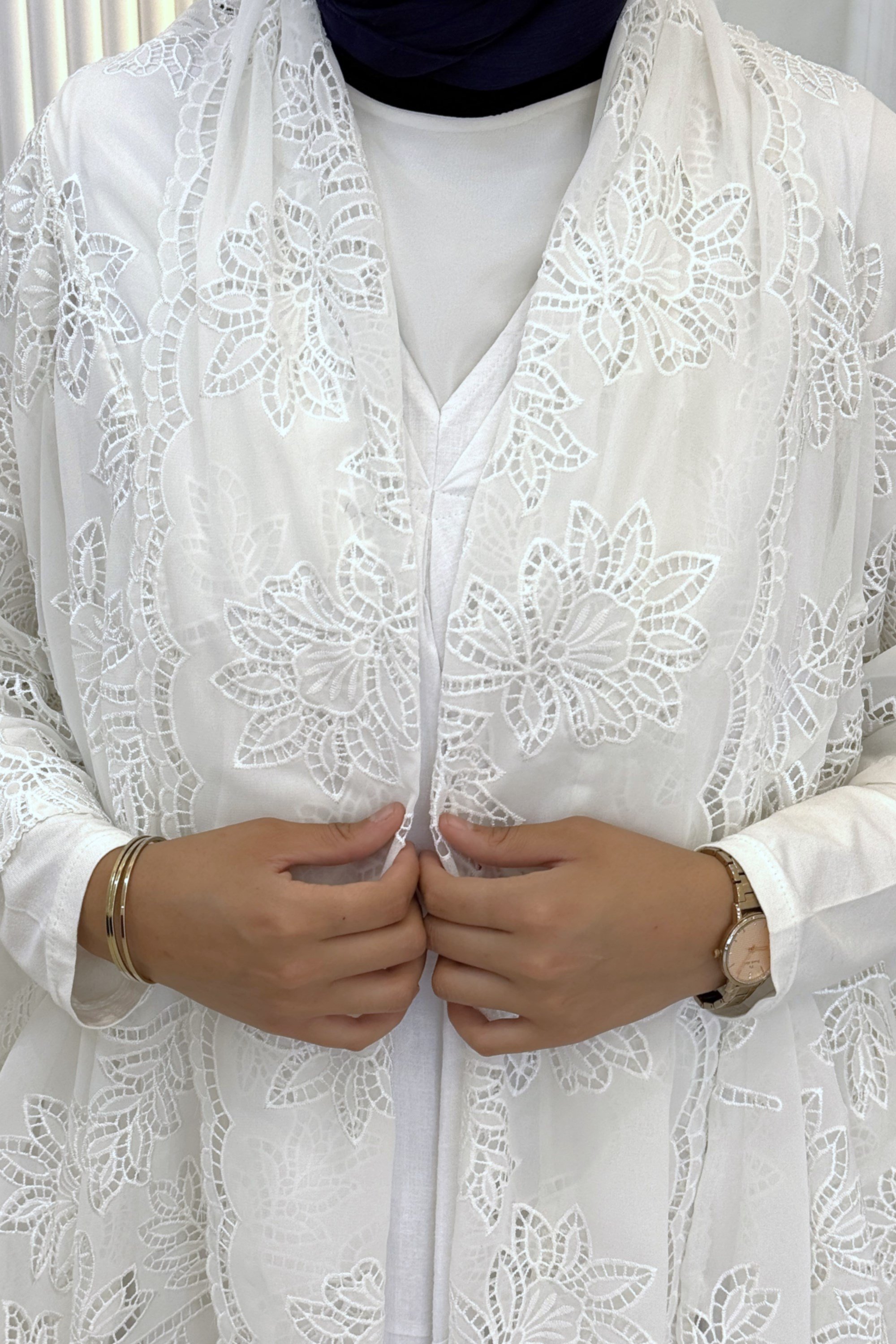 Büyük Beden Dantel Kimono Elbise Takım Beyaz OTW9770