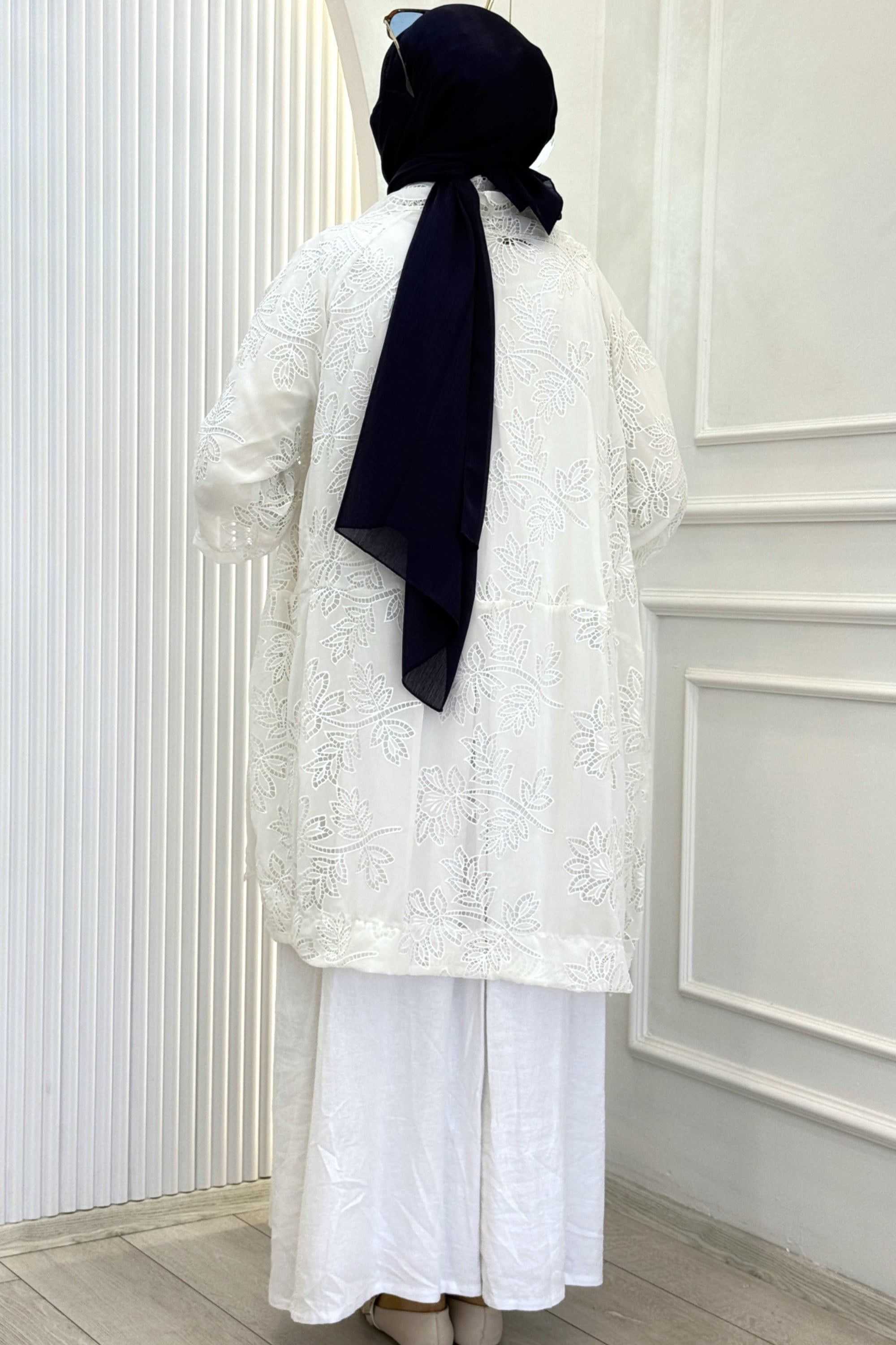 Büyük Beden Dantel Kimono Elbise Takım Beyaz OTW9770