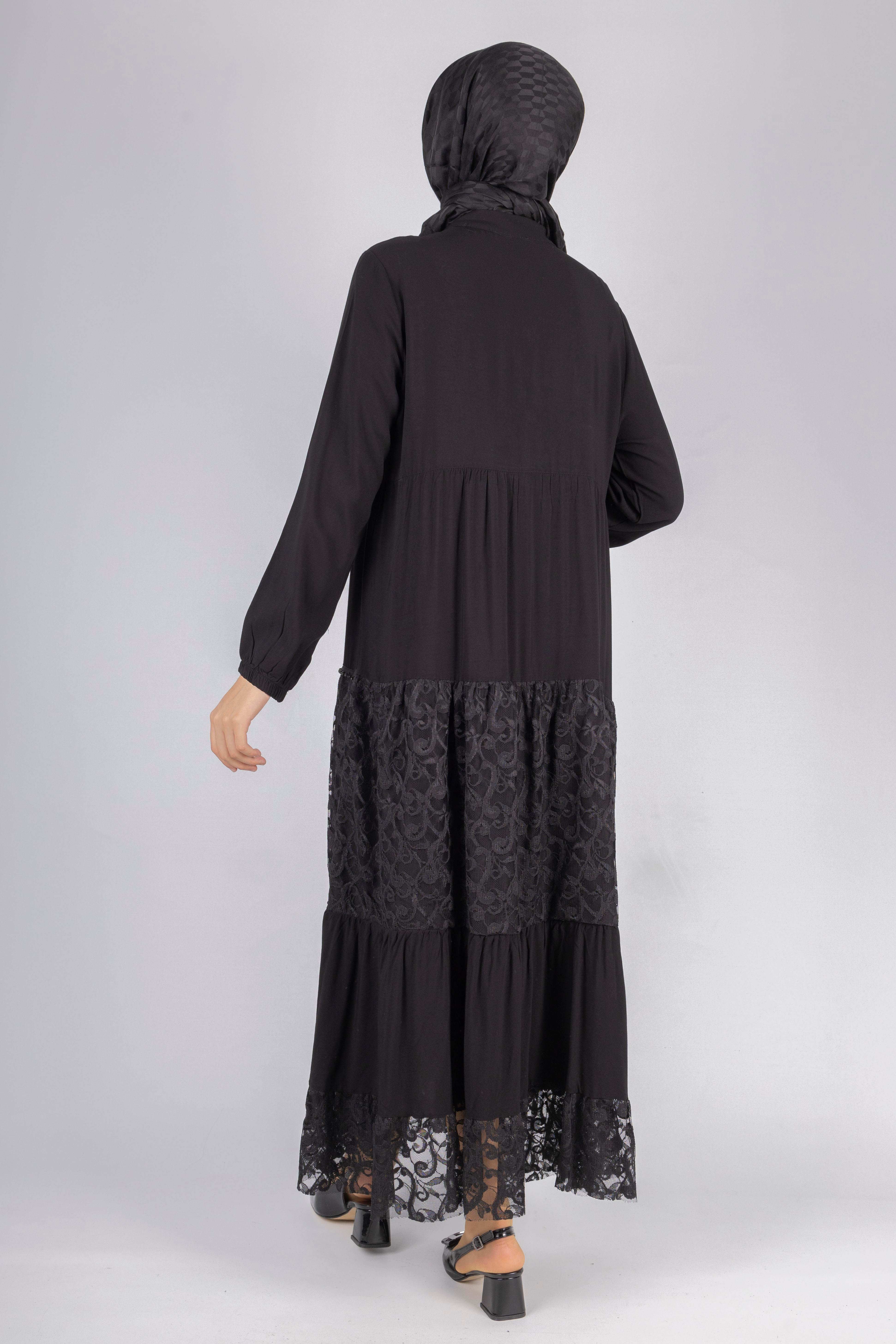 Büyük Beden Dantelli Viskon Elbise Siyah OTW480