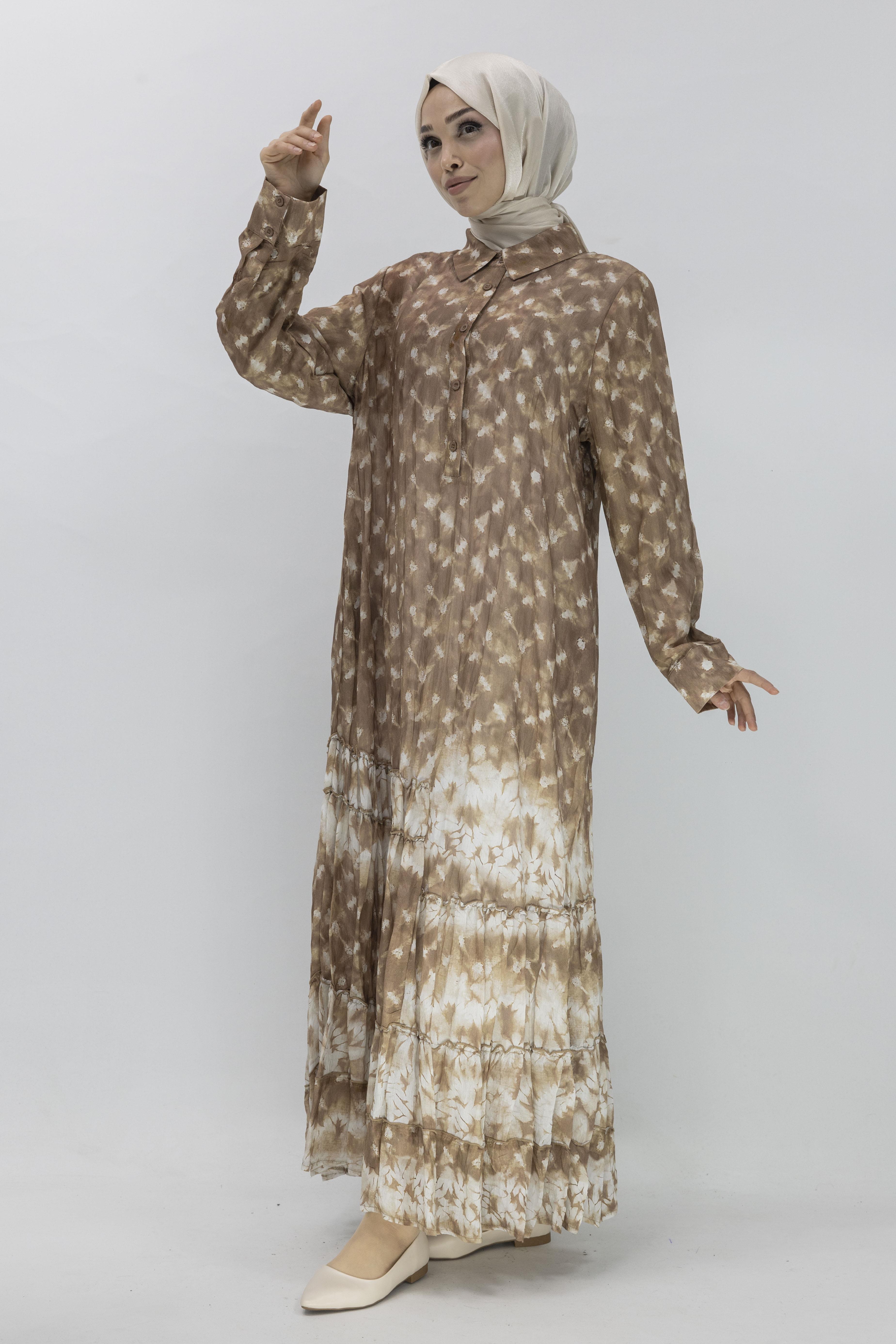 Büyük Beden Desenli Elbise Tarçın OTW5855