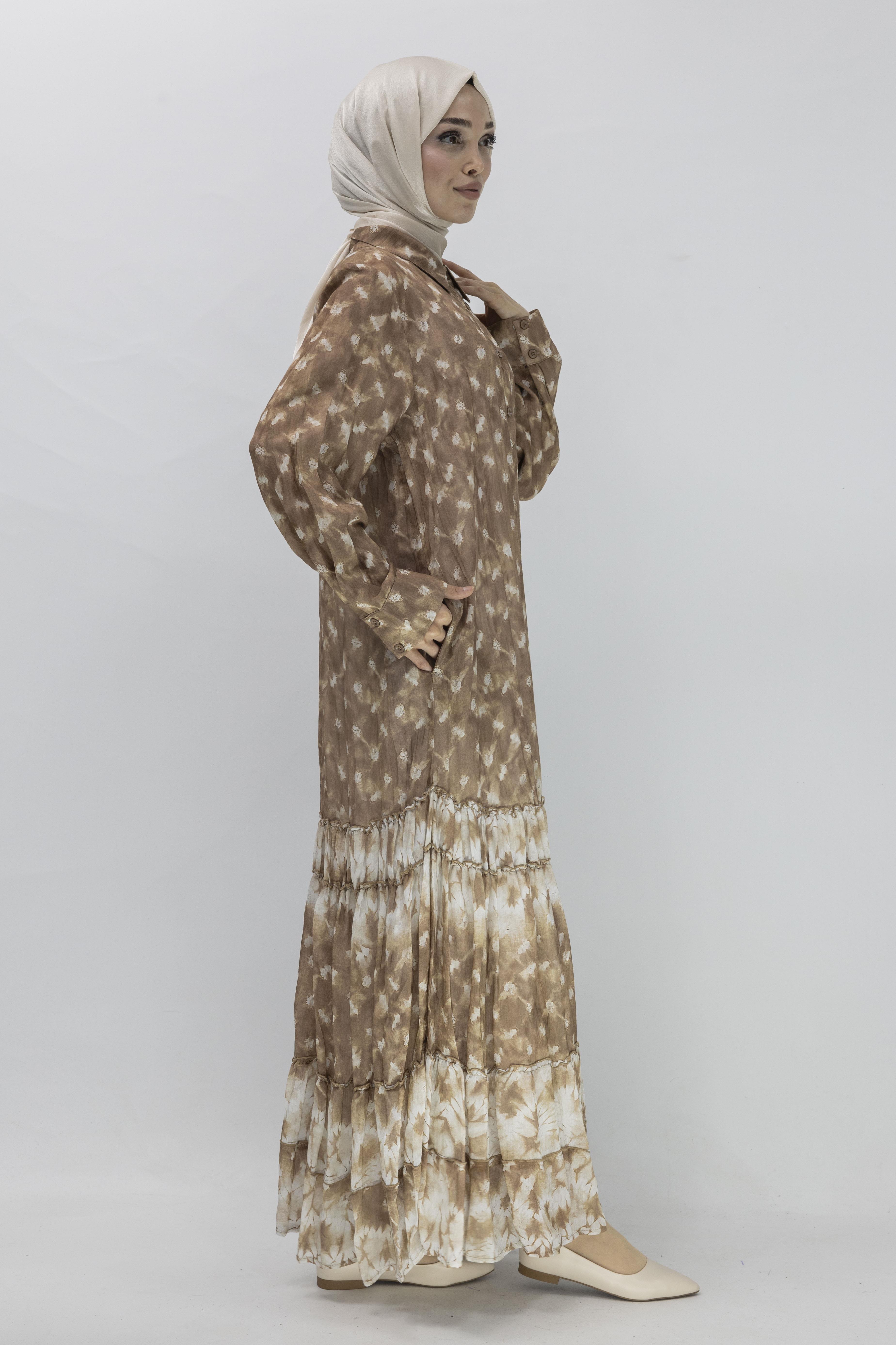 Büyük Beden Desenli Elbise Tarçın OTW5855